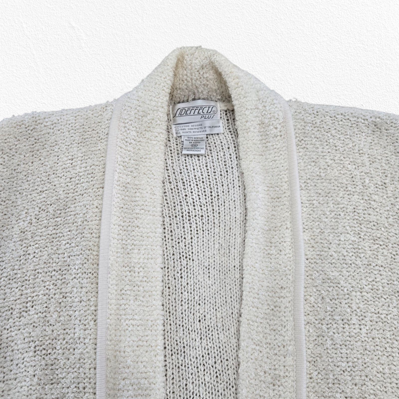 Vintage 90s White Ivory Textured Knit Open Front Cardigan Size 2XL Size XXL / US 16-18 / IT 52-54 - 4 Thumbnail