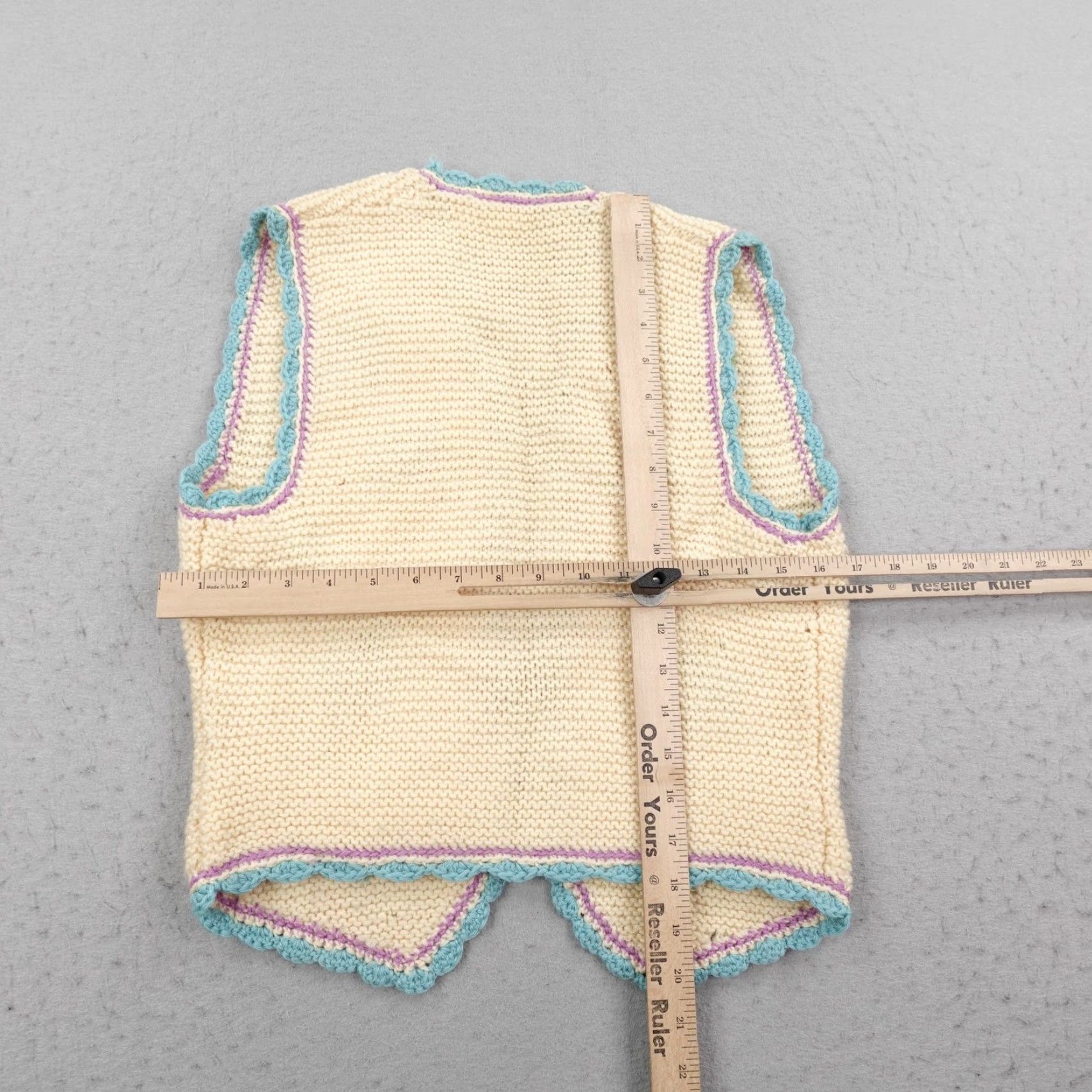 Vintage VINTAGE Hand Knitted Sweater Vest Womens XS Beige Blue Cardigan Floral Hearts Size XS / US 0-2 / IT 36-38 - 6 Thumbnail