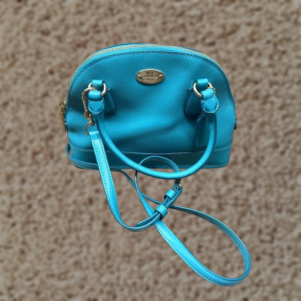 Coach Mini Turquoise Leather Crossbody Bag With Adjustable Strap & Zip Closure in White, Women's