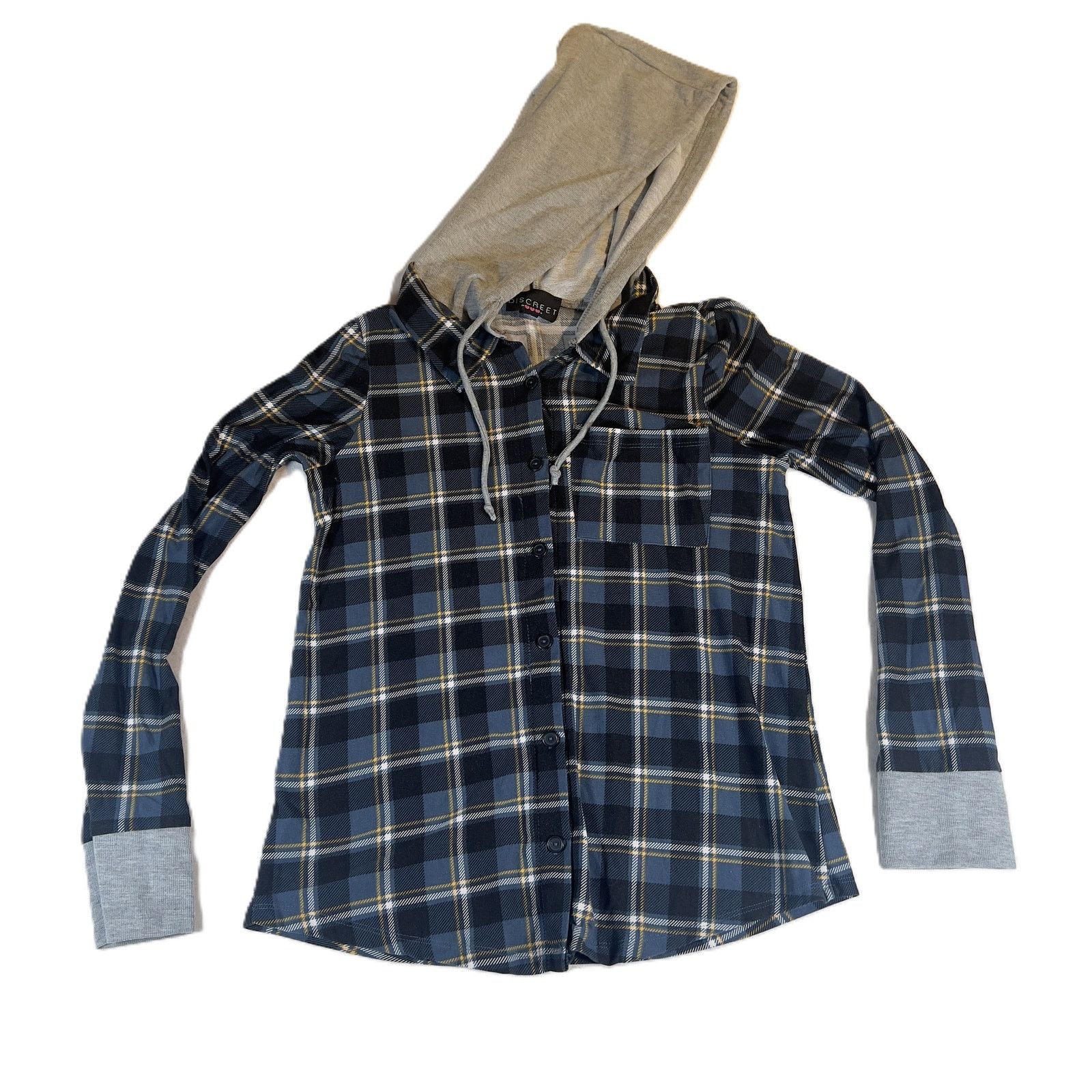 Other Discreet Button Flannel Shirt Hoodie Woman S Blue Drawstring Size S / US 4 / IT 40 - 1 Thumbnail