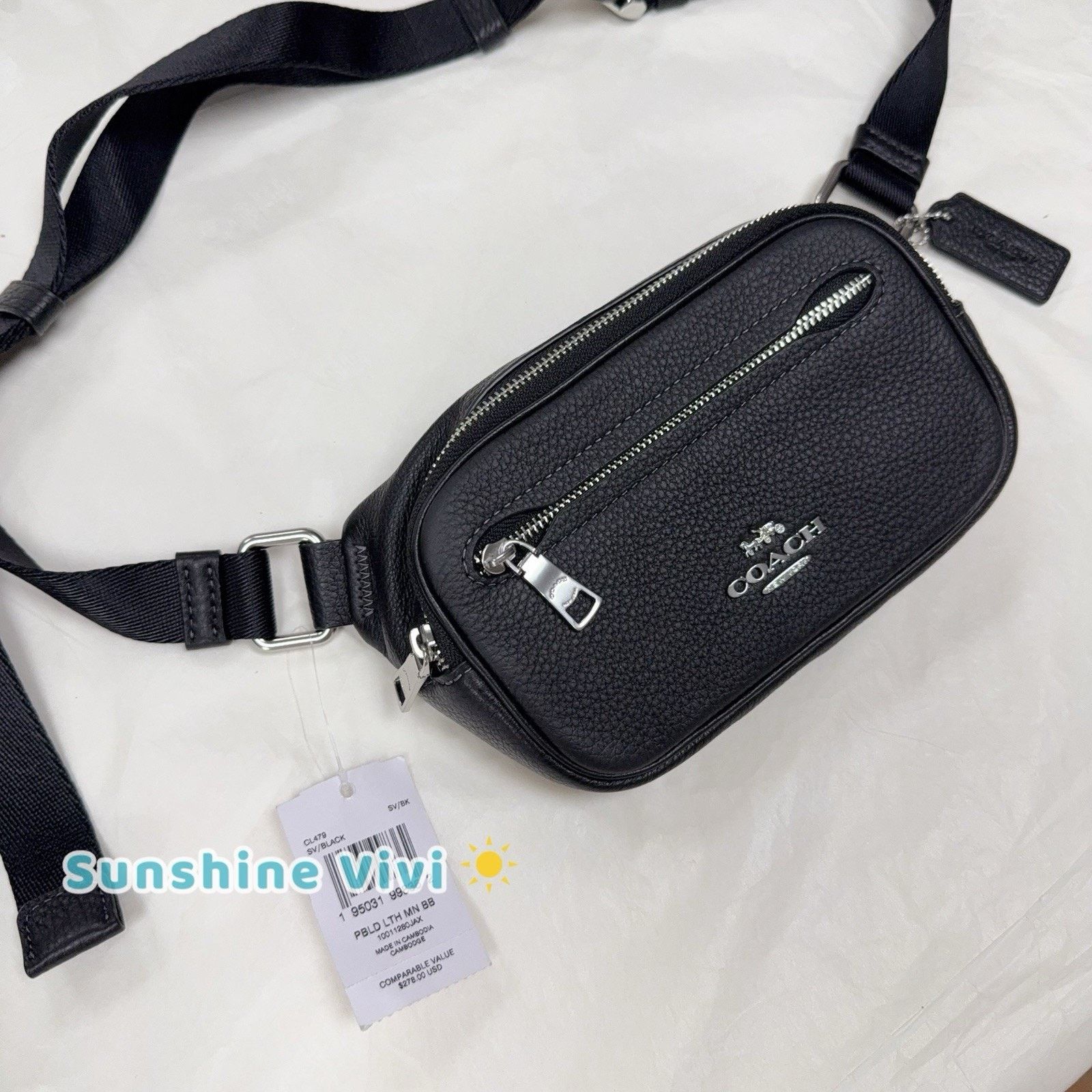 Coach NWT COACH Pebbled Leather Mini Belt Bag In Black CL479 Size ONE SIZE - 3 Thumbnail