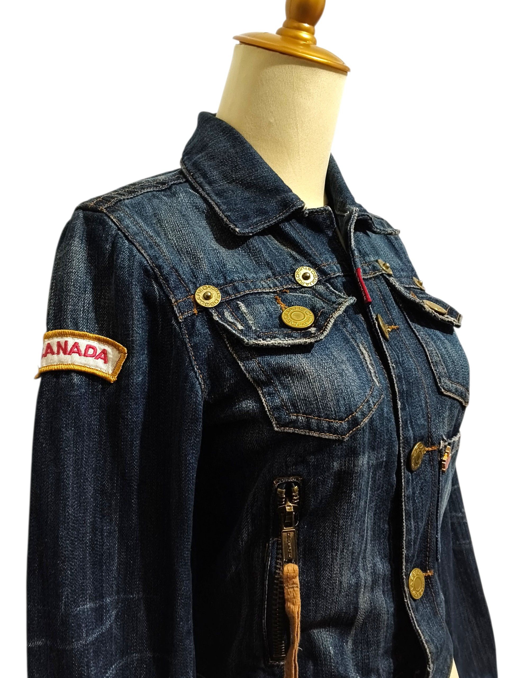 Dsquared2 Y2K DSQUARED2 Canadian Patch Distressed Denim Trucker Jacket Size XS / US 0-2 / IT 36-38 - 4 Thumbnail