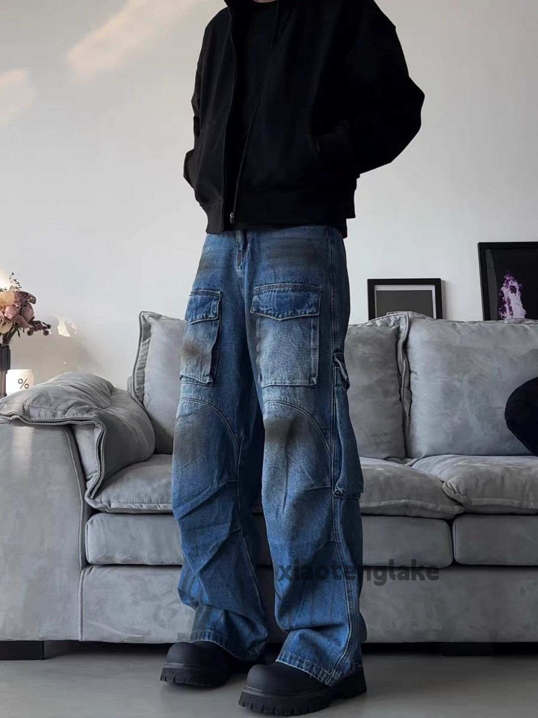 Jean × Vintage washed faded utility carpenter hiphop baggy cargo jeans Size US 32 / EU 48 - 1 Thumbnail