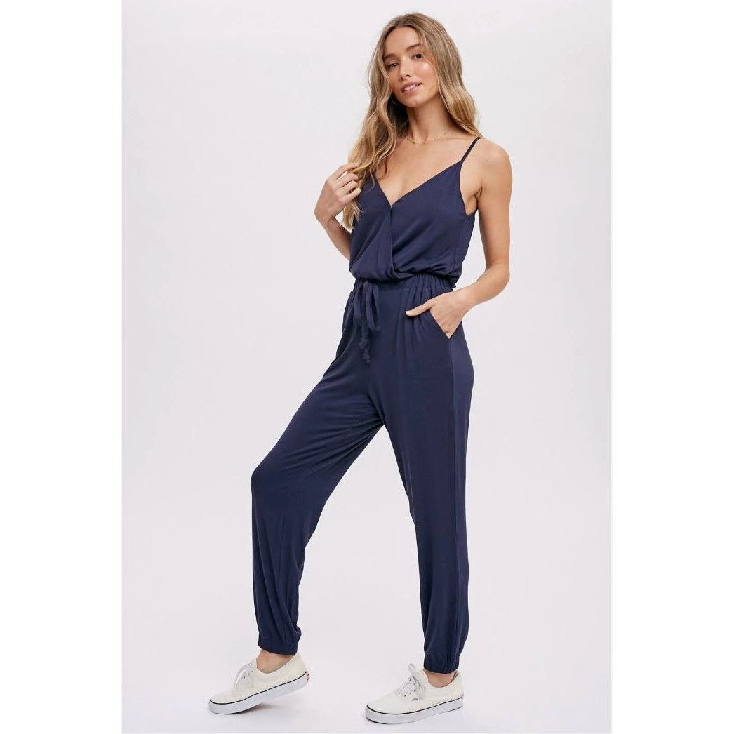 Other Bluivy Navy Surplice Jersey Jumpsuit Adjustable Waist Tie & Size 27" / US 4 / IT 40 - 1 Thumbnail