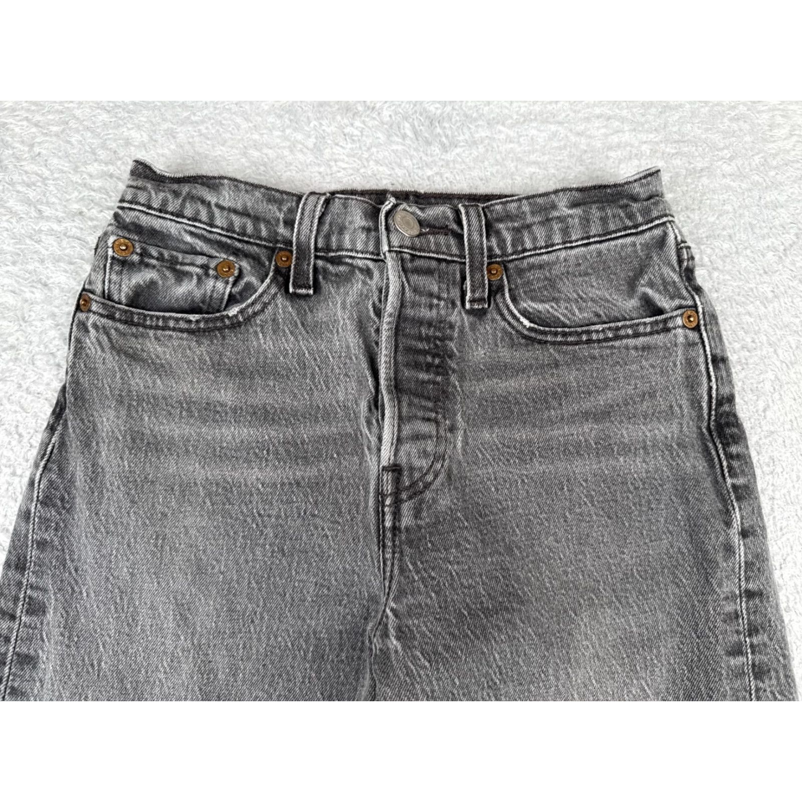 Levi's Levis Premium Jeans Womens 25 Black Denim Big E Wedgie Straight Mid Rise 24x25 Size 24" / US 00 / IT 34 - 4 Thumbnail
