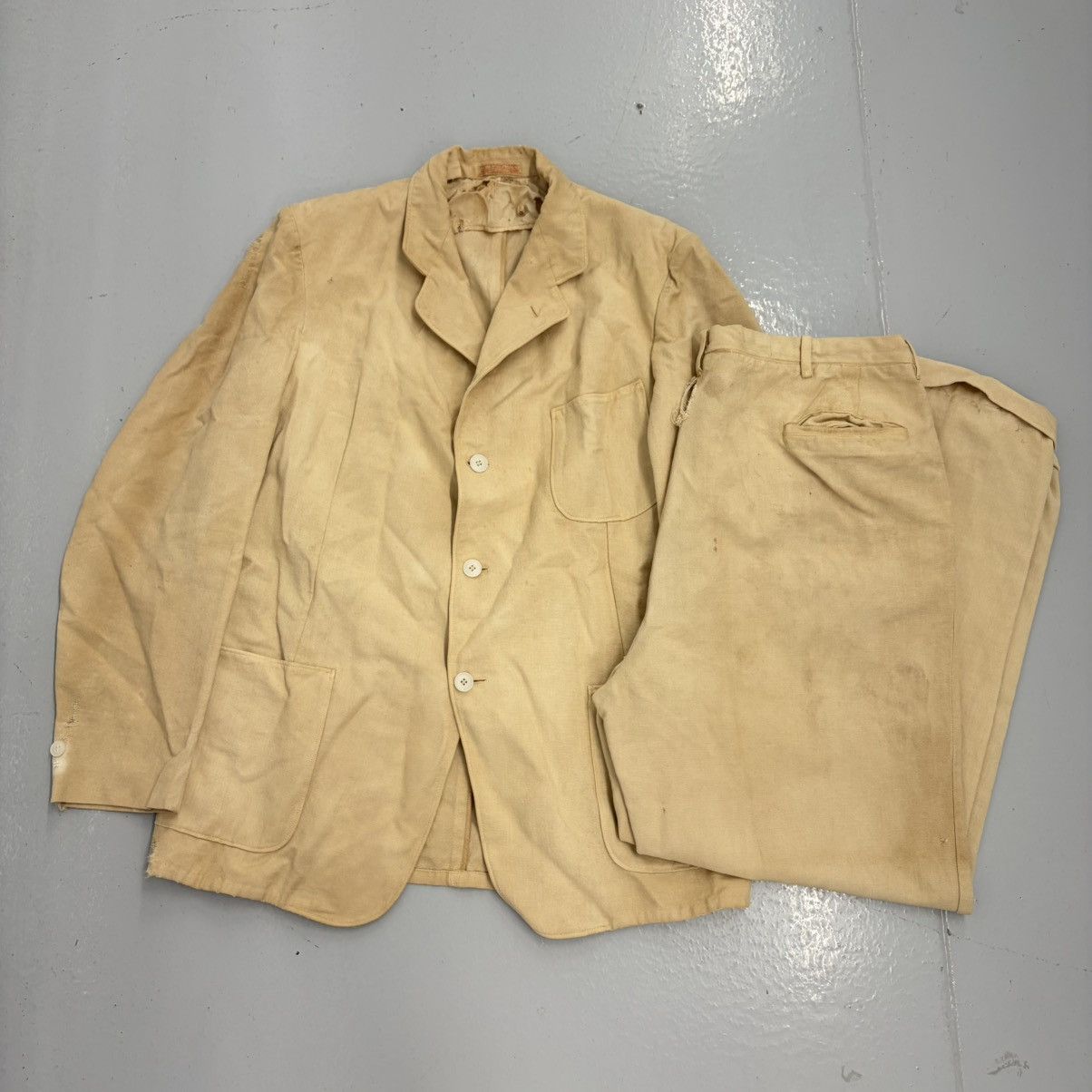 Other Vintage 40s Palm Beach Cream Linen Distressed Suit Size 40R - 1 Thumbnail