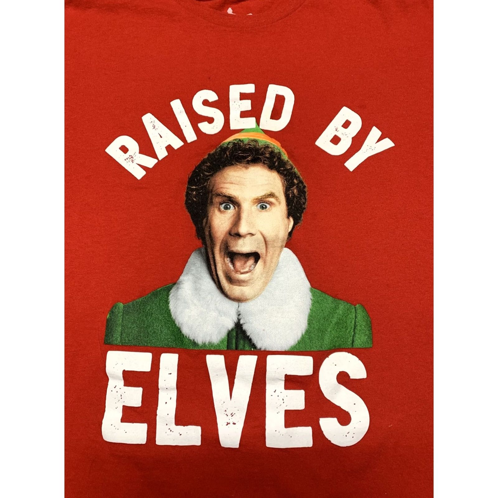 Vintage Buddy ELF "Raised by Elves" Christmas TShirt Size 2XL Red Mens XMas Elf Shirt Crew Neck Cotton Jersey Graphic Print Size US XXL / EU 58 / 5 - 2 Thumbnail
