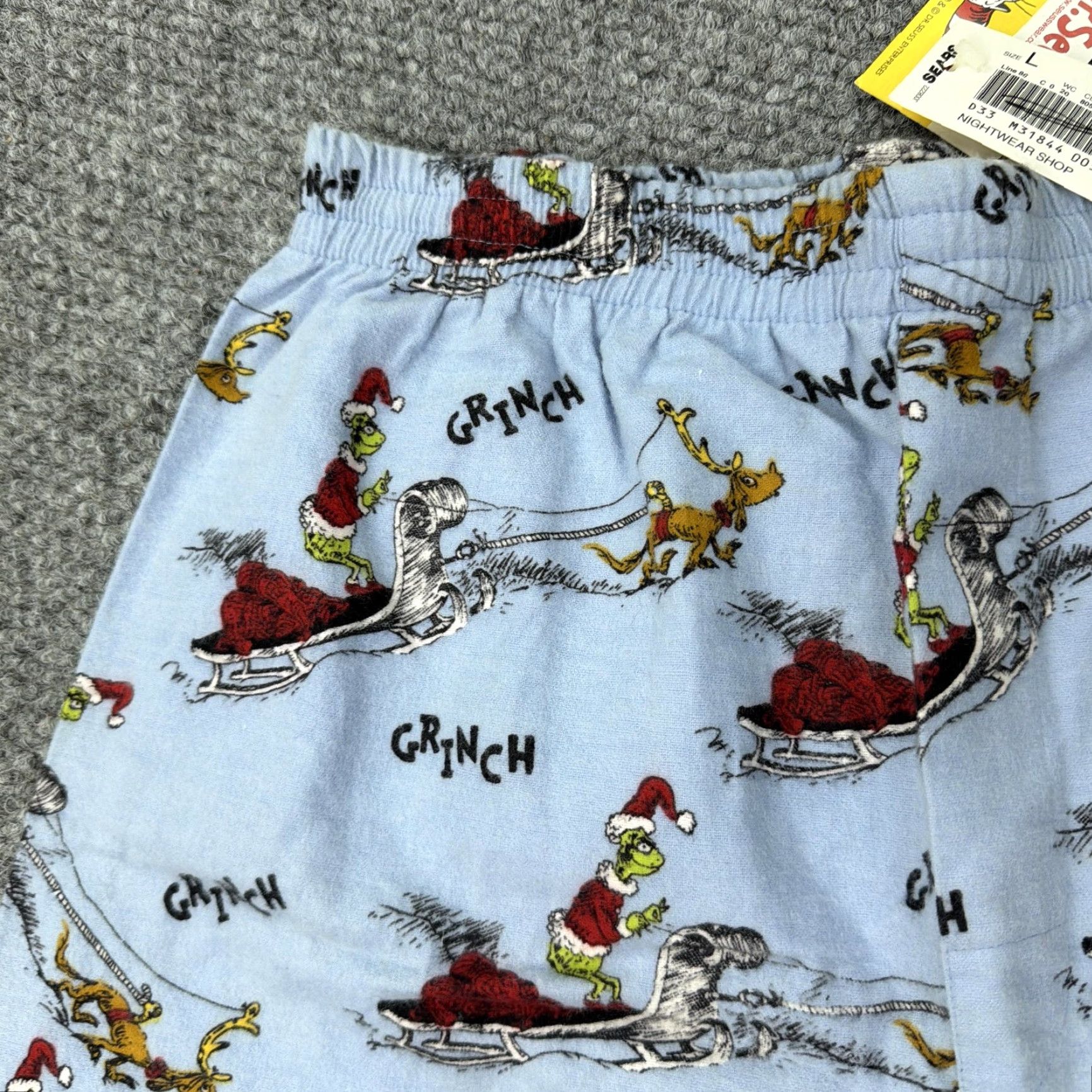 Vintage Dr Seuss Grinch Pajama Shorts Mens Large Blue Christmas Sleep Lounge Boxers Size US 33 - 2 Thumbnail