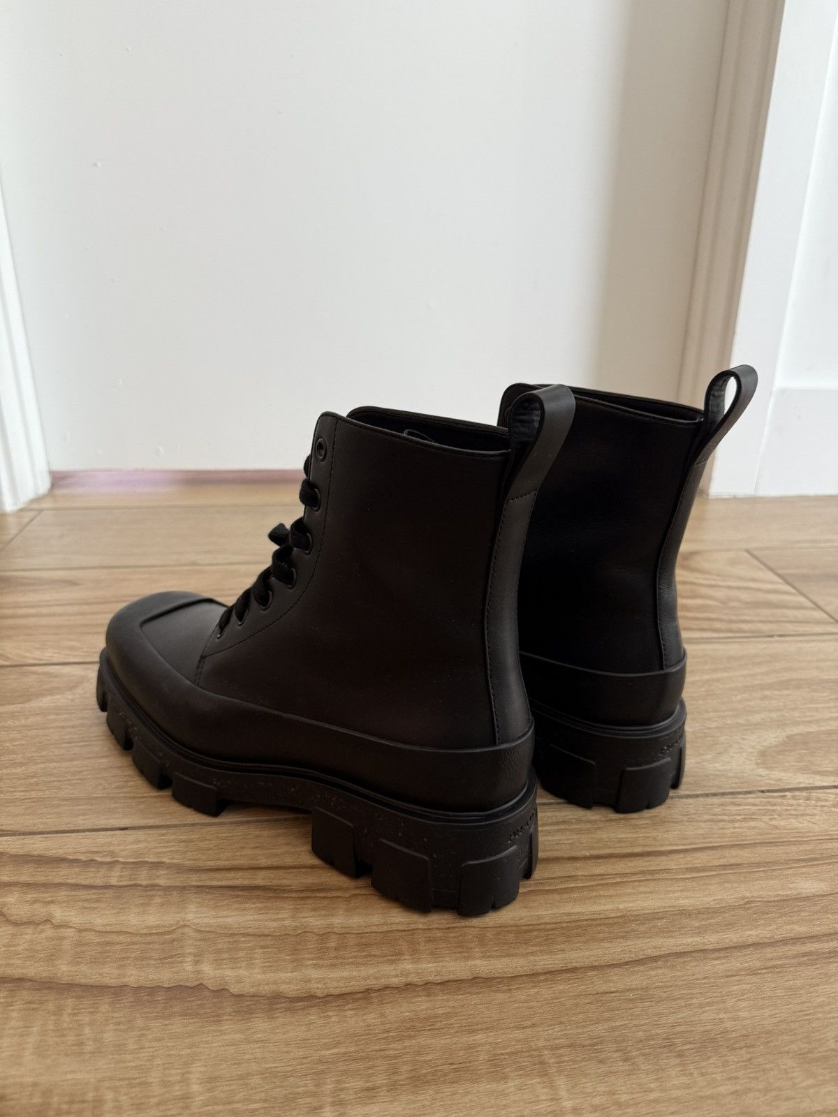 Prada Square Toe Leather Ankle Boots