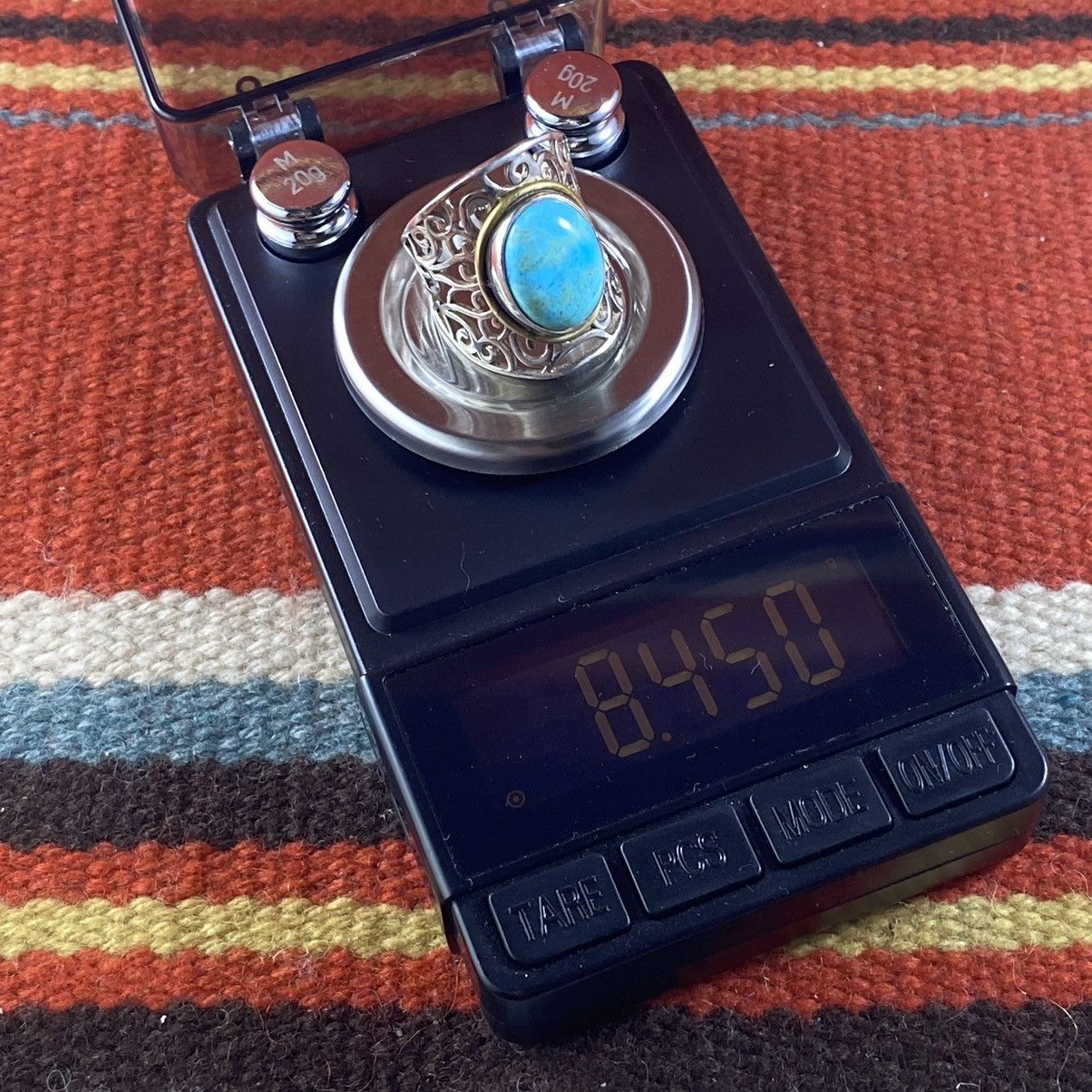 Japanese Brand × Kapital × Vintage Vtg Sterling Silver Turquoise Chunky Two Tone Signet Ring Size ONE SIZE - 12 Thumbnail