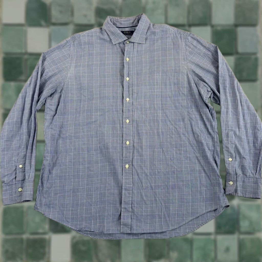 Polo Ralph Lauren VINTAGE? No — Polo Ralph Lauren Shirt Blue Glen Check Long Sleeve 2XL Button-Up Dressy Casual Men Size US XXL / EU 58 / 5 - 1 Thumbnail