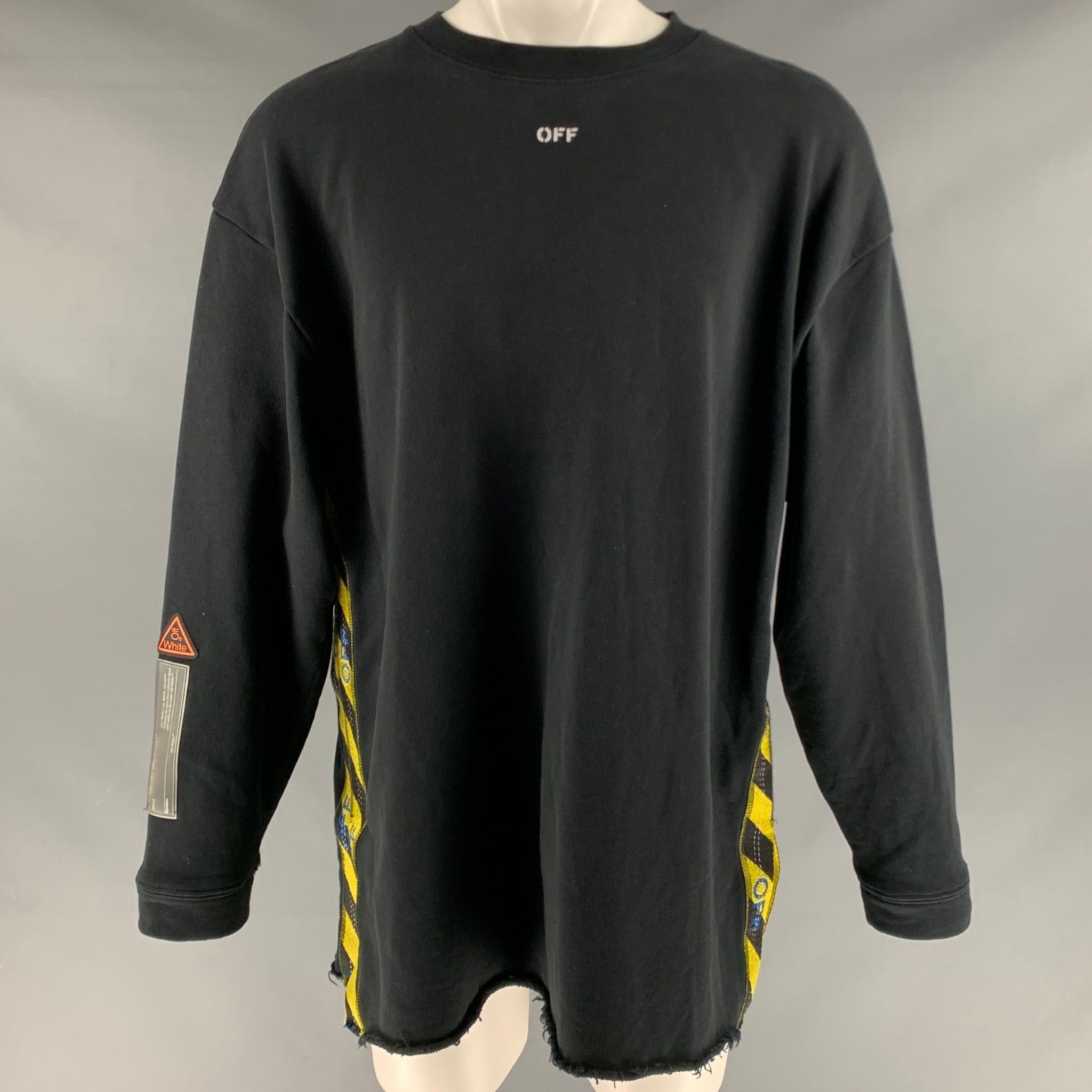 image of Off White Black Yellow Applique Cotton Crewneck Sweatshirt, Men's (Size Small)
