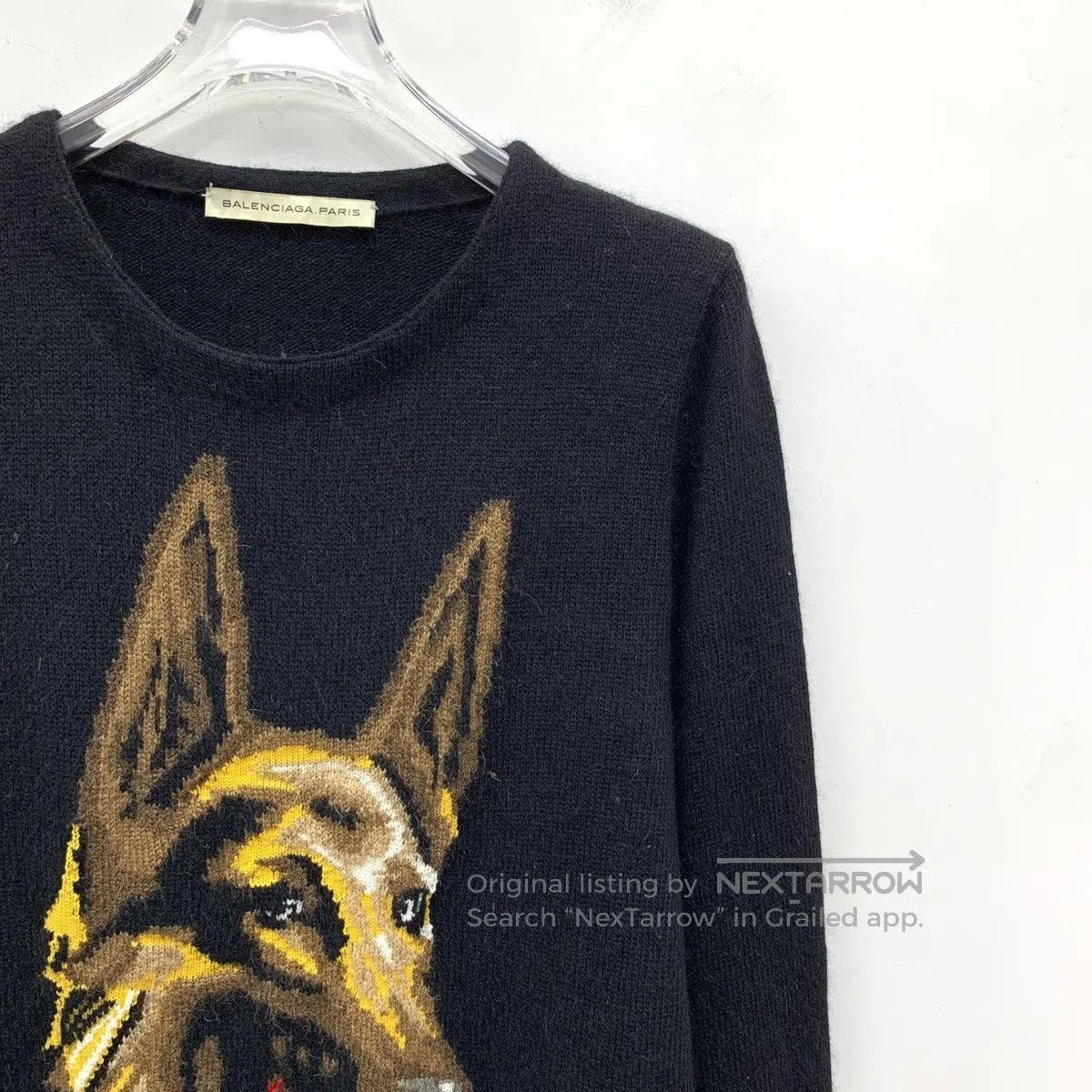 Balenciaga Black Long-Sleeve Sweater with German Shepherd Design. Size US S / EU 44-46 / 1 - 3 Thumbnail