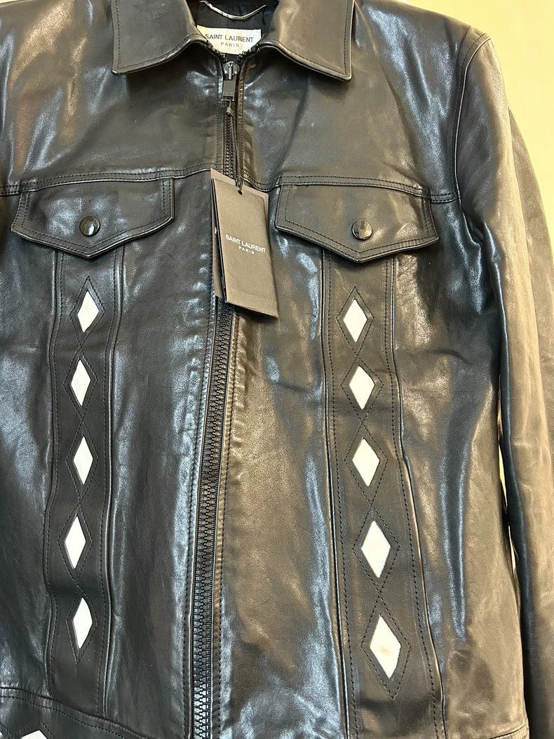 Yves Saint Laurent Saint Laruent 14fwDIAMOND black calfskin leather coat with Size US S / EU 44-46 / 1 - 4 Thumbnail