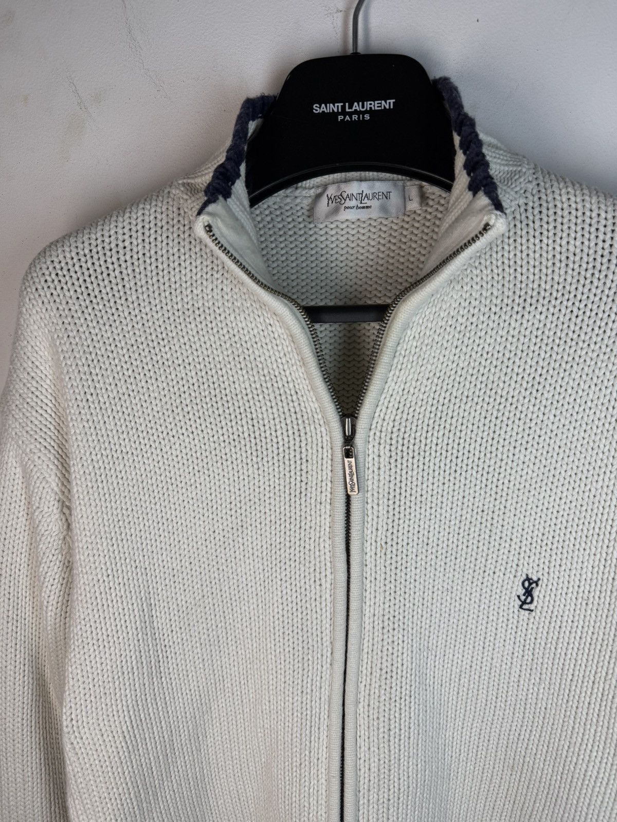 Yves Saint Laurent Heavy White YSL Sweater Zip Knit Thick YSL Sweatshirt Size US L / EU 52-54 / 3 - 10 Thumbnail