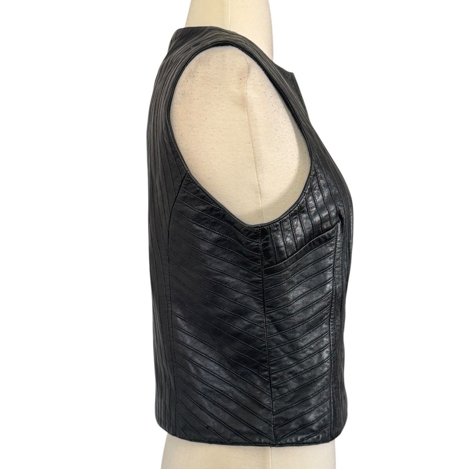 Other Vintage 90s CACHÉ Black 100% Leather Moto-Core Biker Vest S Size S / US 4 / IT 40 - 4 Thumbnail