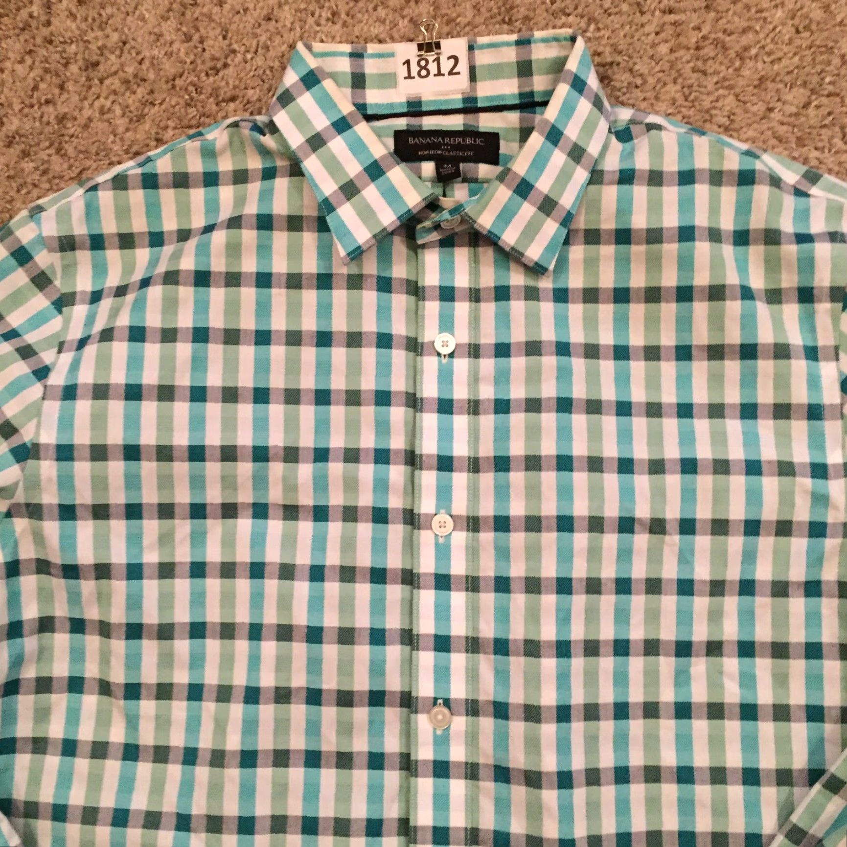 Banana Republic Banana Republic Shirt Mens Medium Green Plaid Long Sleeve Button Up Classic Fit Size US M / EU 48-50 / 2 - 3 Thumbnail