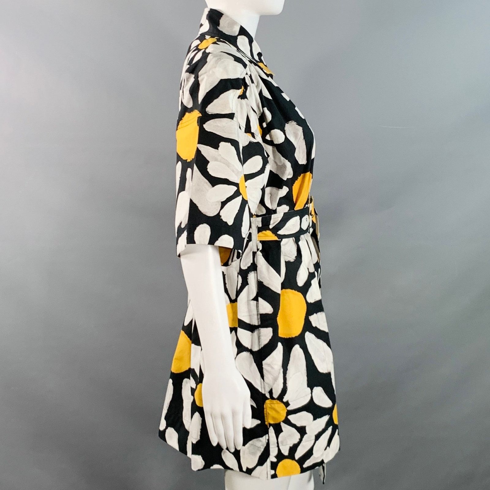 Marni Euphoria Black White Yellow Poplin Floral Pockets Belted Size XS / US 0-2 / IT 36-38 - 3 Thumbnail