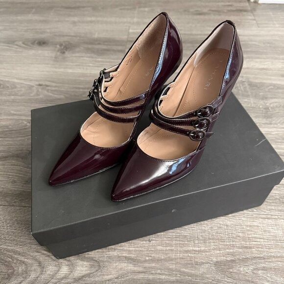 Elie Tahari NIB Tahari Bianca Deep Maroon Triple Buckle Pointed Toe Heel Size US 6 / IT 36 - 1 Thumbnail