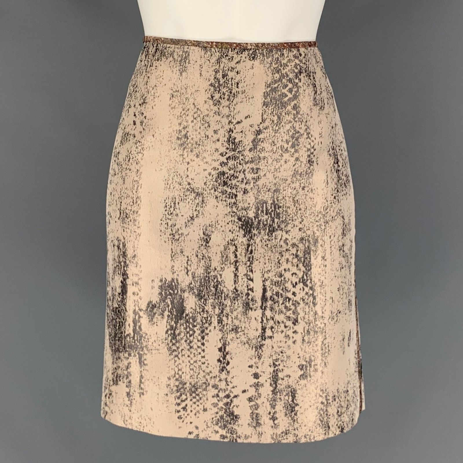 Other 6 Pink & Silver Marbled Silk / Viscose Pencil Skirt Size 28" / US 6 / IT 42 - 1 Thumbnail