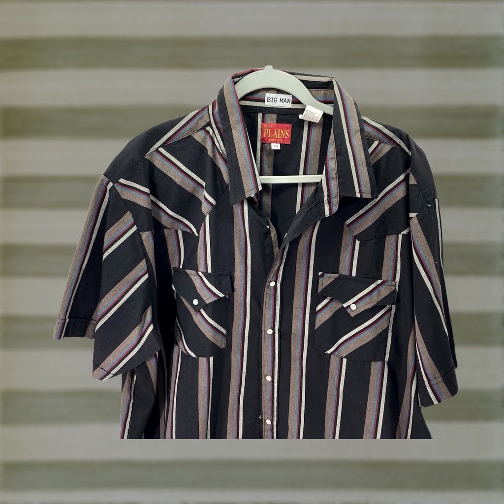 Vintage VINTAGE Plains Big Man Pearl Snap Western Shirt Men Big 2X Black Stripe Short Sleeve VTG NWOT Size US XXL / EU 58 / 5 - 1 Thumbnail