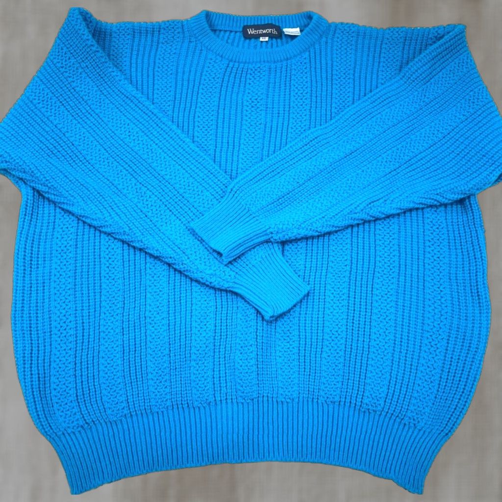 Vintage VINTAGE Wentworth Sweater Men XL Blue Acrylic Chunky-Knit Crew Neck Pullover Logo Embroidered Zipper Pattern Solid Wool? Size US XL / EU 56 / 4 - 1 Thumbnail