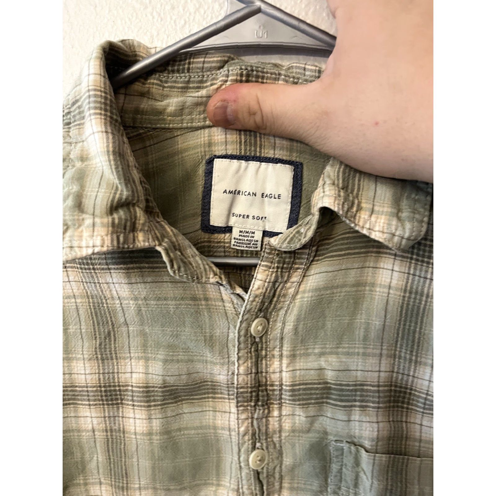 Vintage American Eagle Shirt Mens M Green Plaid Flannel Button-Up Super Soft 3-Button Closure Collar Size US M / EU 48-50 / 2 - 2 Thumbnail