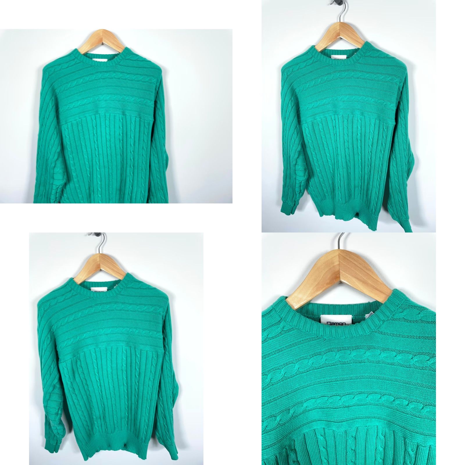 Vintage VINTAGE Damon 90s Cotton Cable Knit Sweater Crewneck Men's Large Green Pullover Casual Classic Preppy Hipster Retro Size US L / EU 52-54 / 3 - 8 Thumbnail