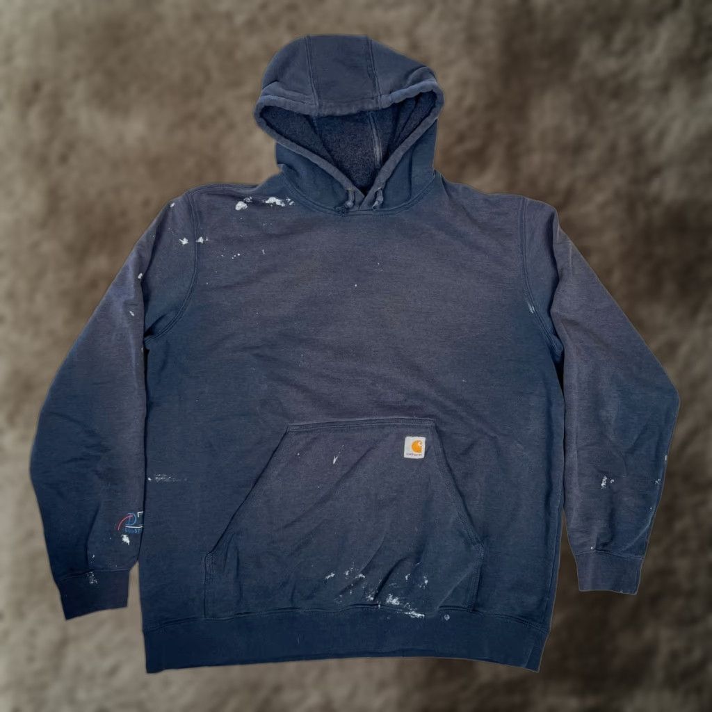 Carhartt VINTAGE Carhartt Hoodie Sweatshirt Mens XL Blue "We Exist To Build" Sun Faded Caveat: sun faded and stains throughout Size US XL / EU 56 / 4 - 1 Thumbnail