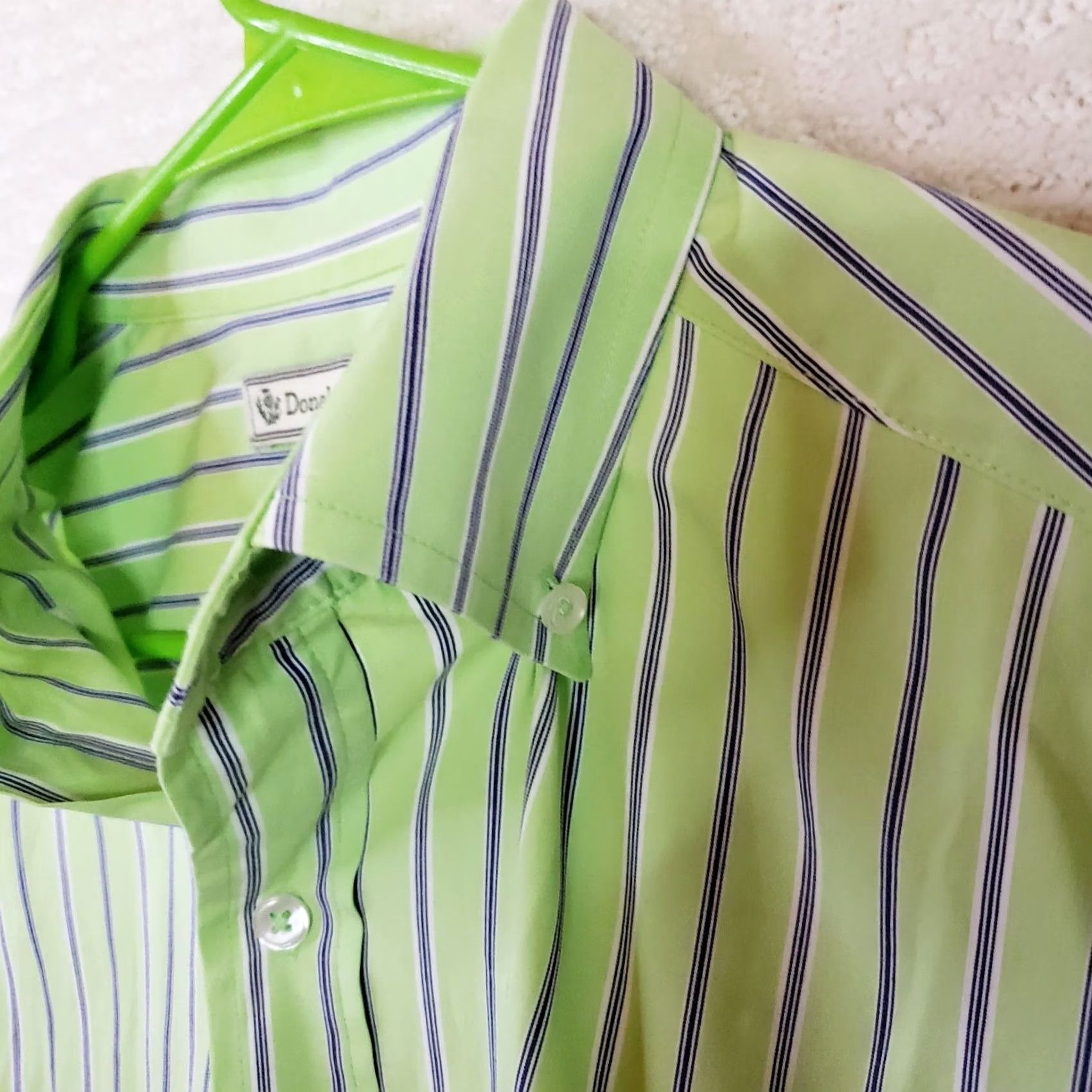 Vintage Donald Ross Shirt Men's L Green Striped Dress Button Up Size 42R - 5 Thumbnail