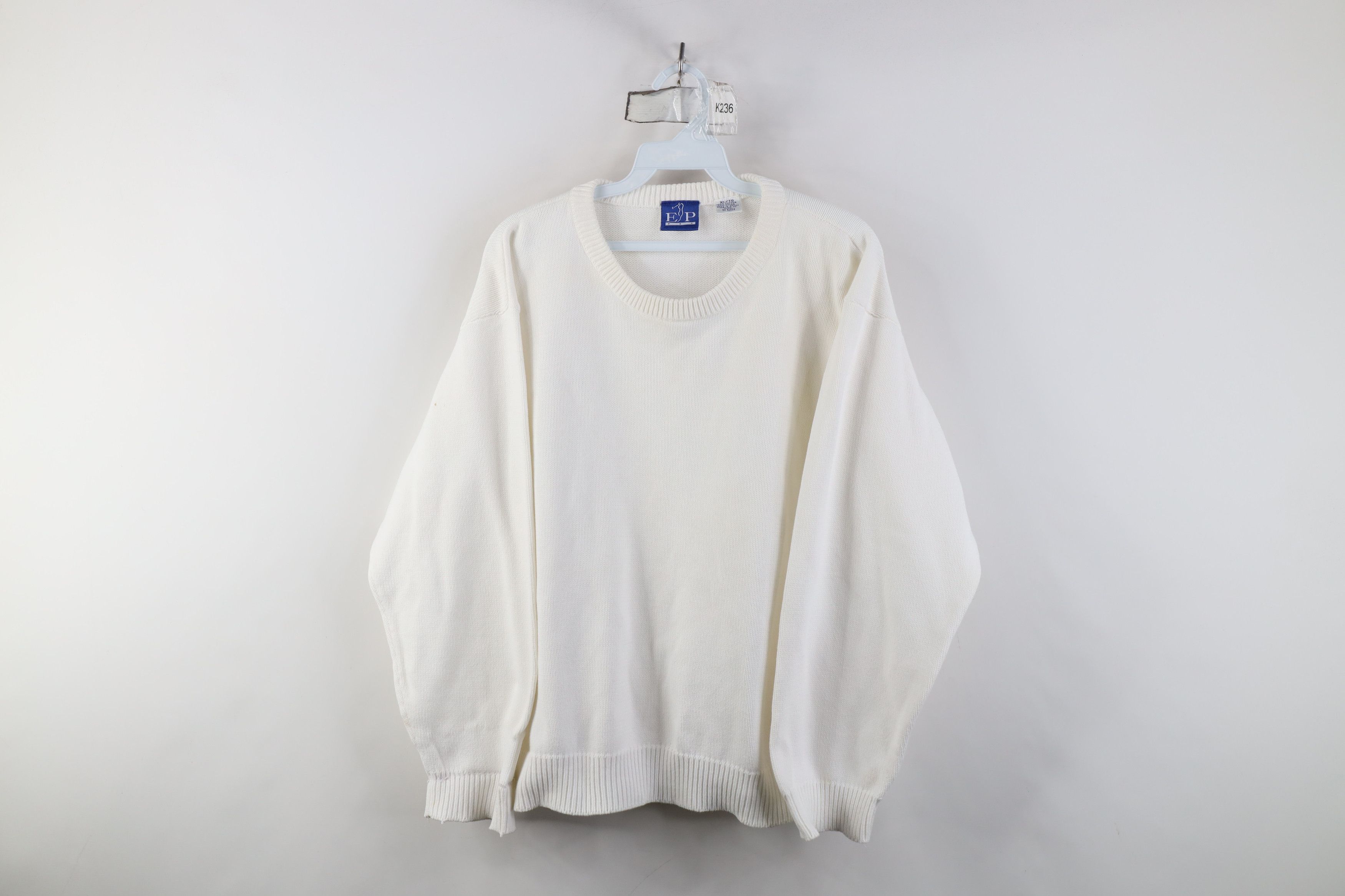 Vintage Vintage 90s Streetwear Cotton Knit Crewneck Sweater White Size XL / US 12-14 / IT 48-50 - 1 Thumbnail