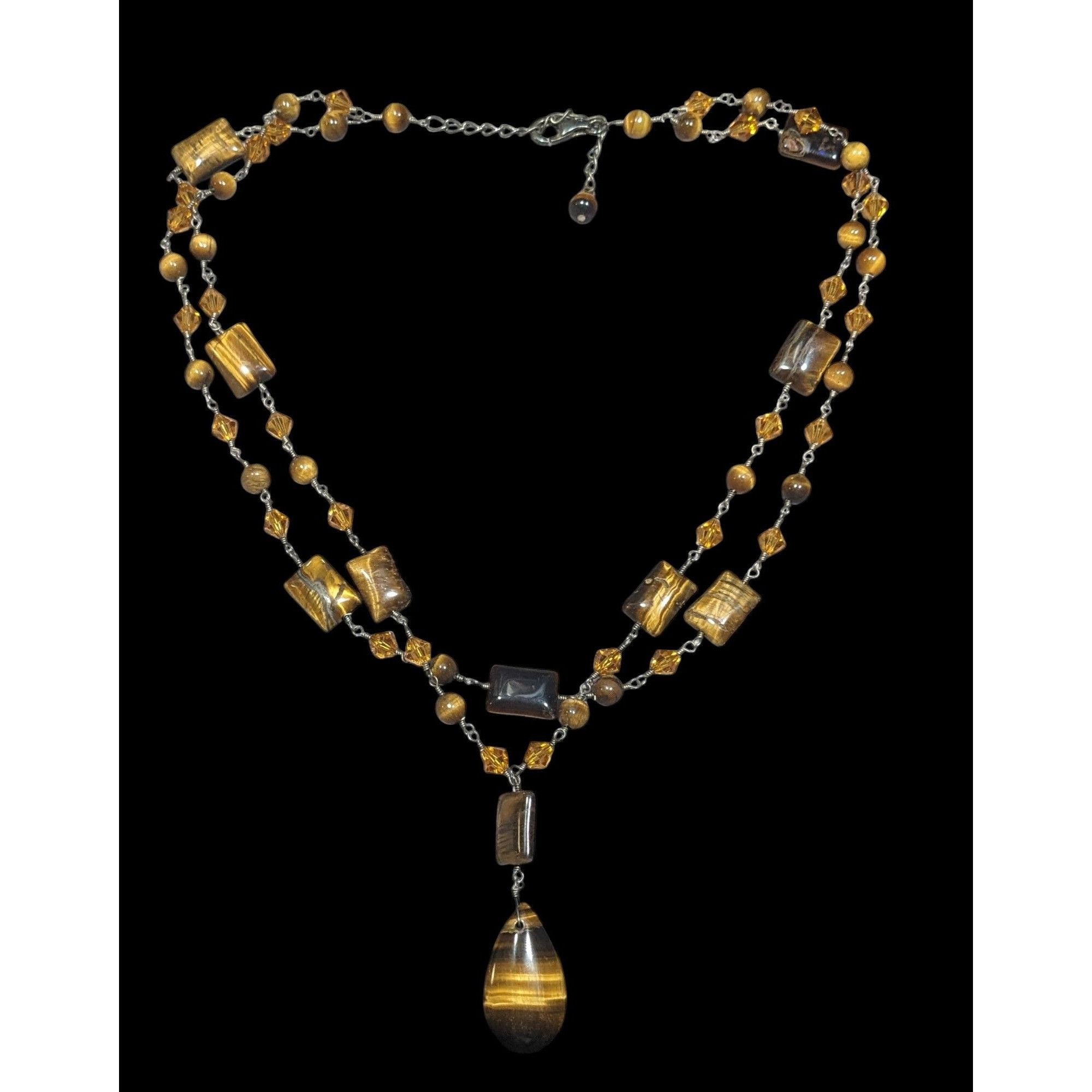 Other Tiger Eye And Glass Beaded Multilayer Pendant Necklace Size ONE SIZE - 1 Thumbnail