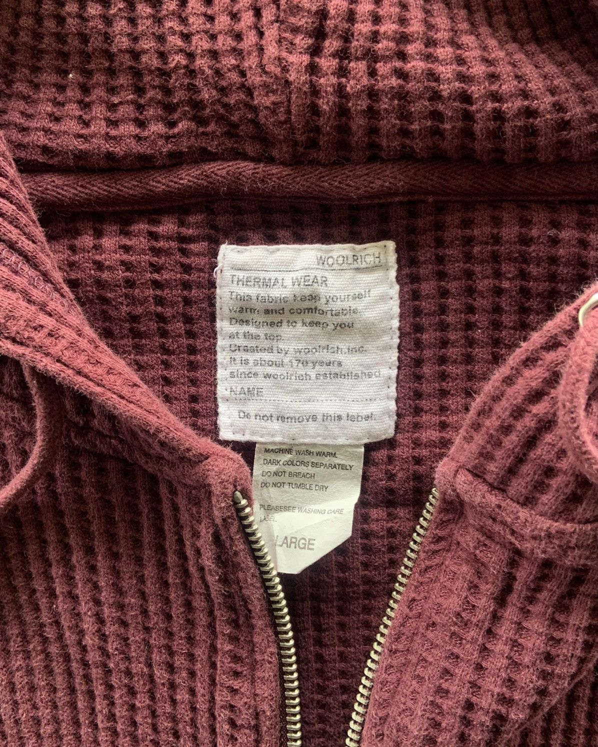 Japanese Brand × Woolrich Woolen Mills 1990s Woolrich Thermal Wear Burgundy Zip Up Hoodie Size US XL / EU 56 / 4 - 4 Thumbnail
