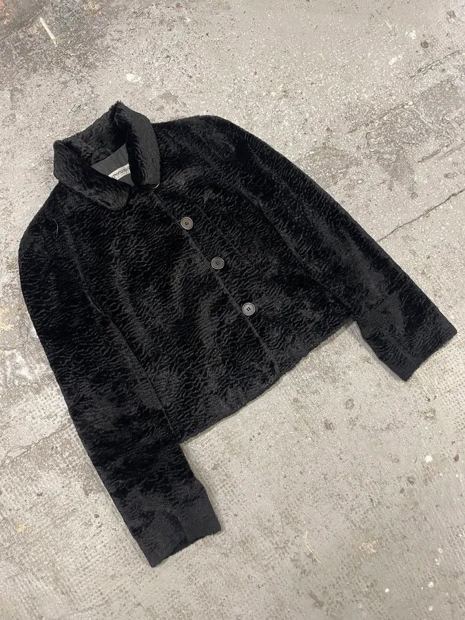 Emporio Armani × Vintage 1990s Emporio Armani Black Fur Effect Buttoned Jacket Size XS / US 0-2 / IT 36-38 - 4 Thumbnail