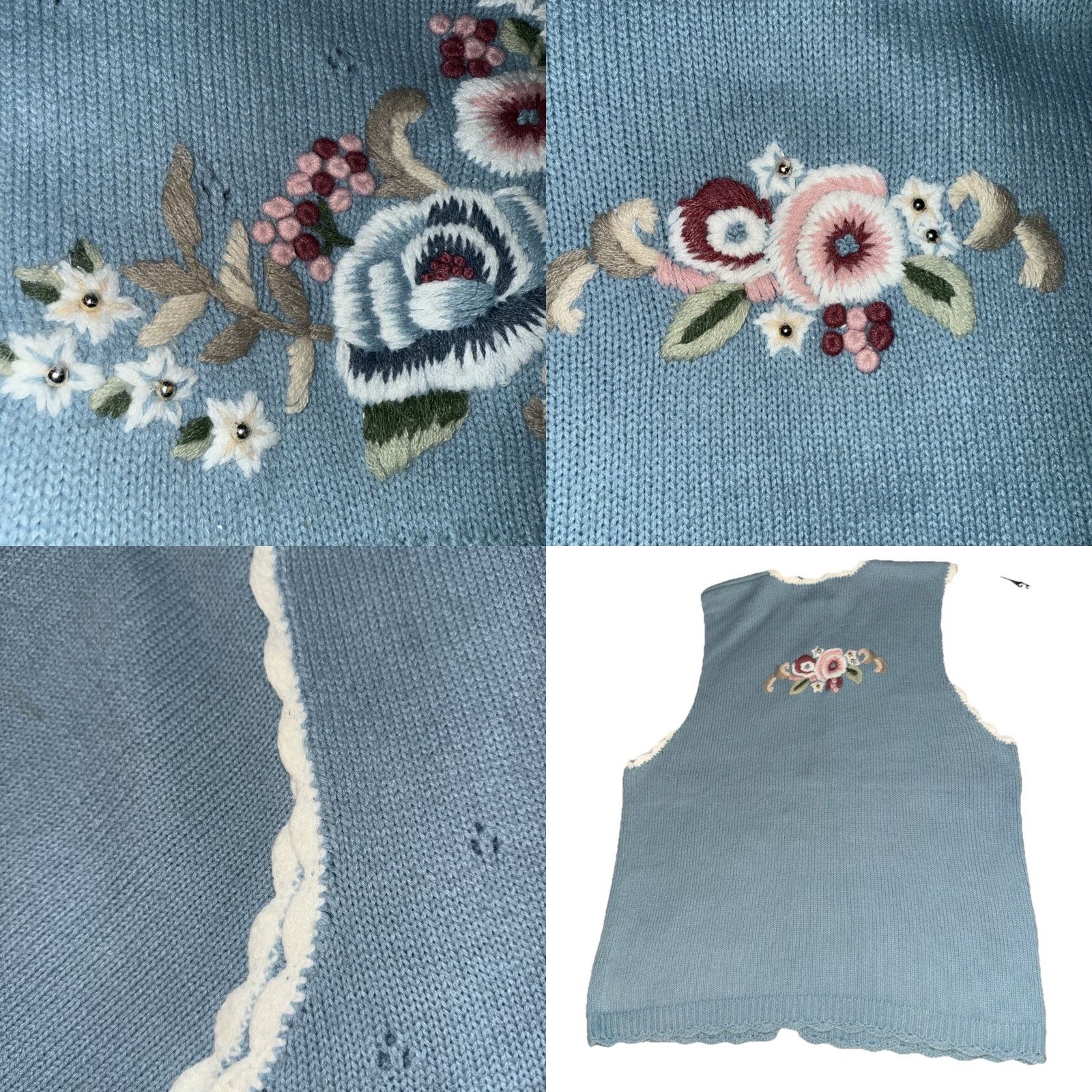 Vintage VINTAGE Koret Vest Shirt Womens S Light Blue Embroidered Button Beaded Flowers V-Neck Sleeveless Size S / US 4 / IT 40 - 8 Thumbnail