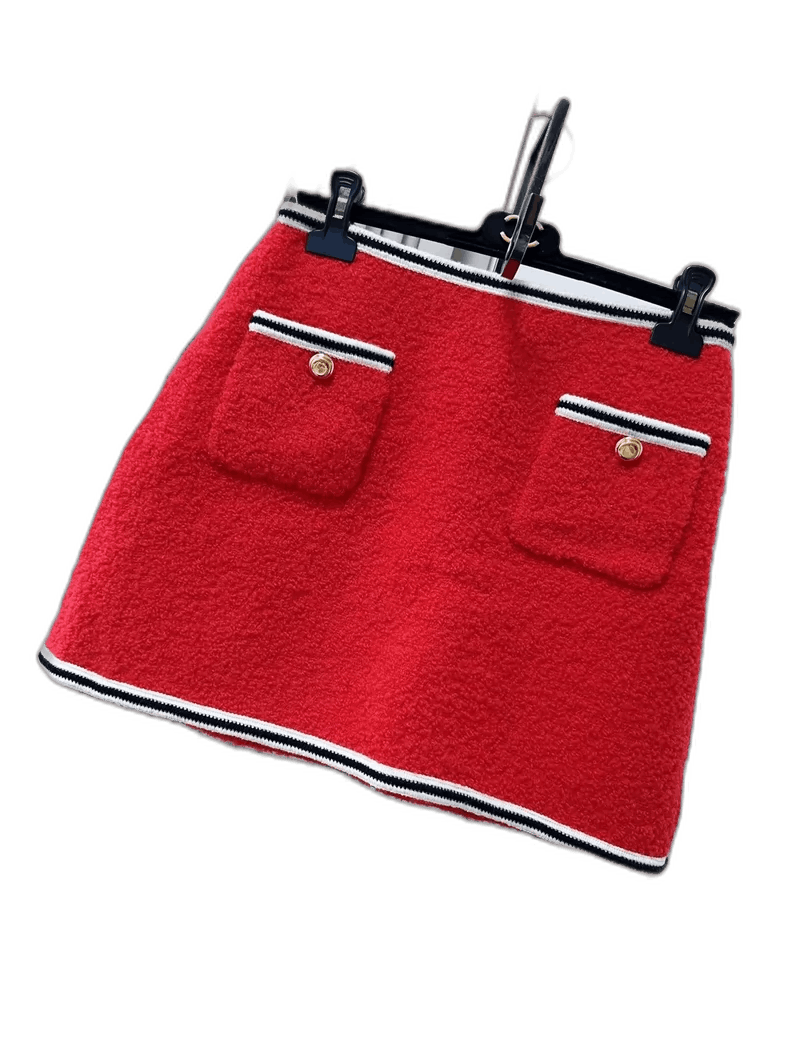 Prada Miu Miu Red Knit Skirt with Pockets Size 42" / US 20 - 1 Thumbnail