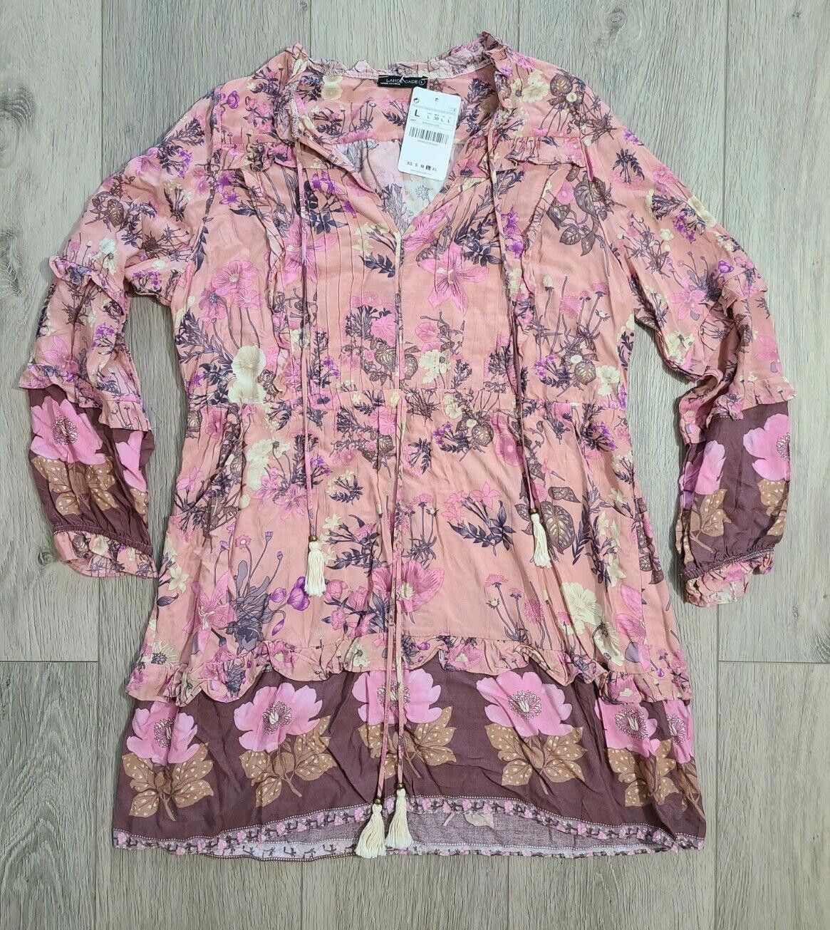 Designer Lance Cade Dress Large Pink Mauve Boho long Sleeve V Neck Size L / US 10 / IT 46 - 1 Thumbnail