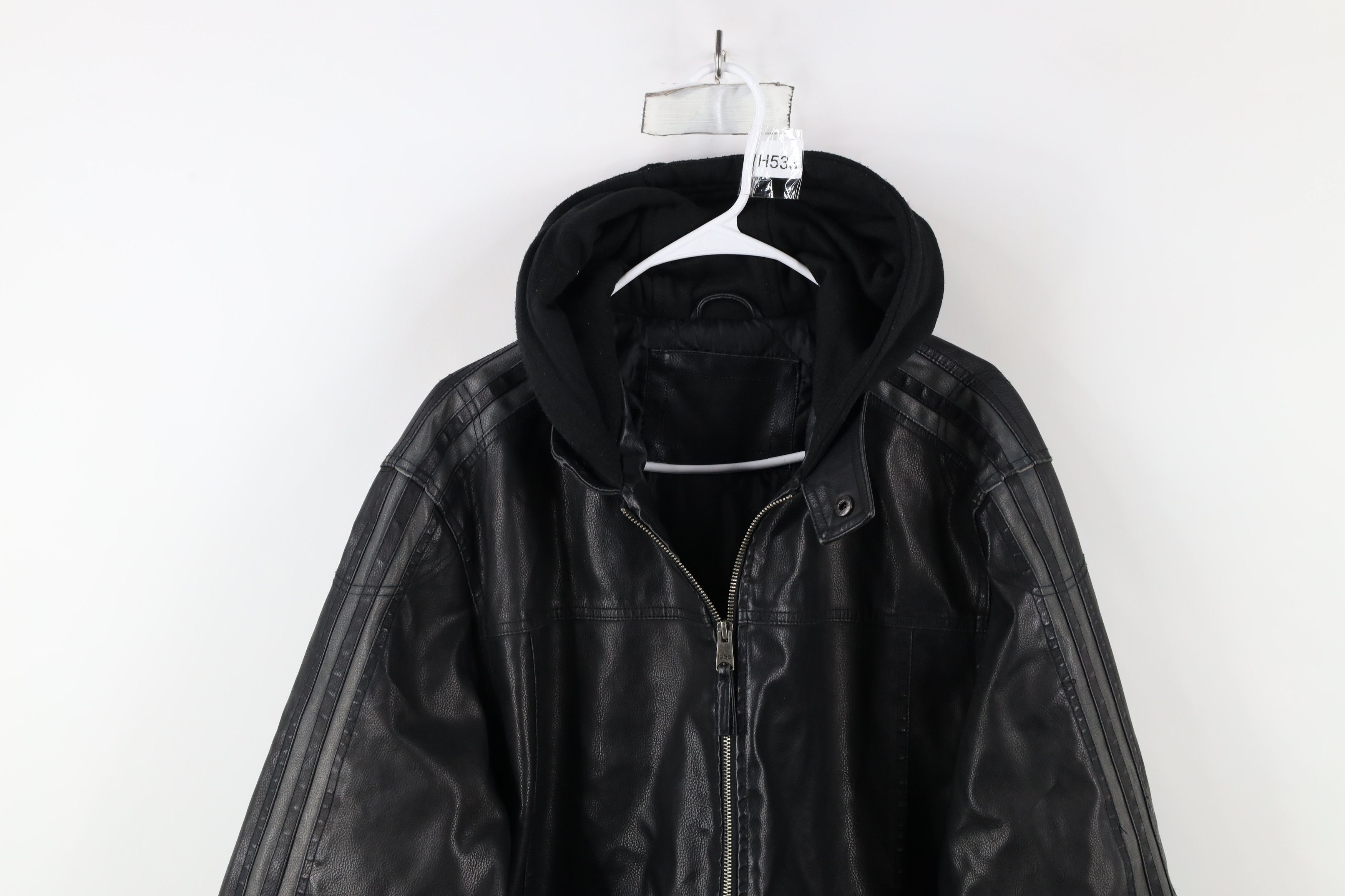 Vintage Vintage 90s Streetwear Hooded Faux Leather Moto Jacket Size US XL / EU 56 / 4 - 2 Thumbnail