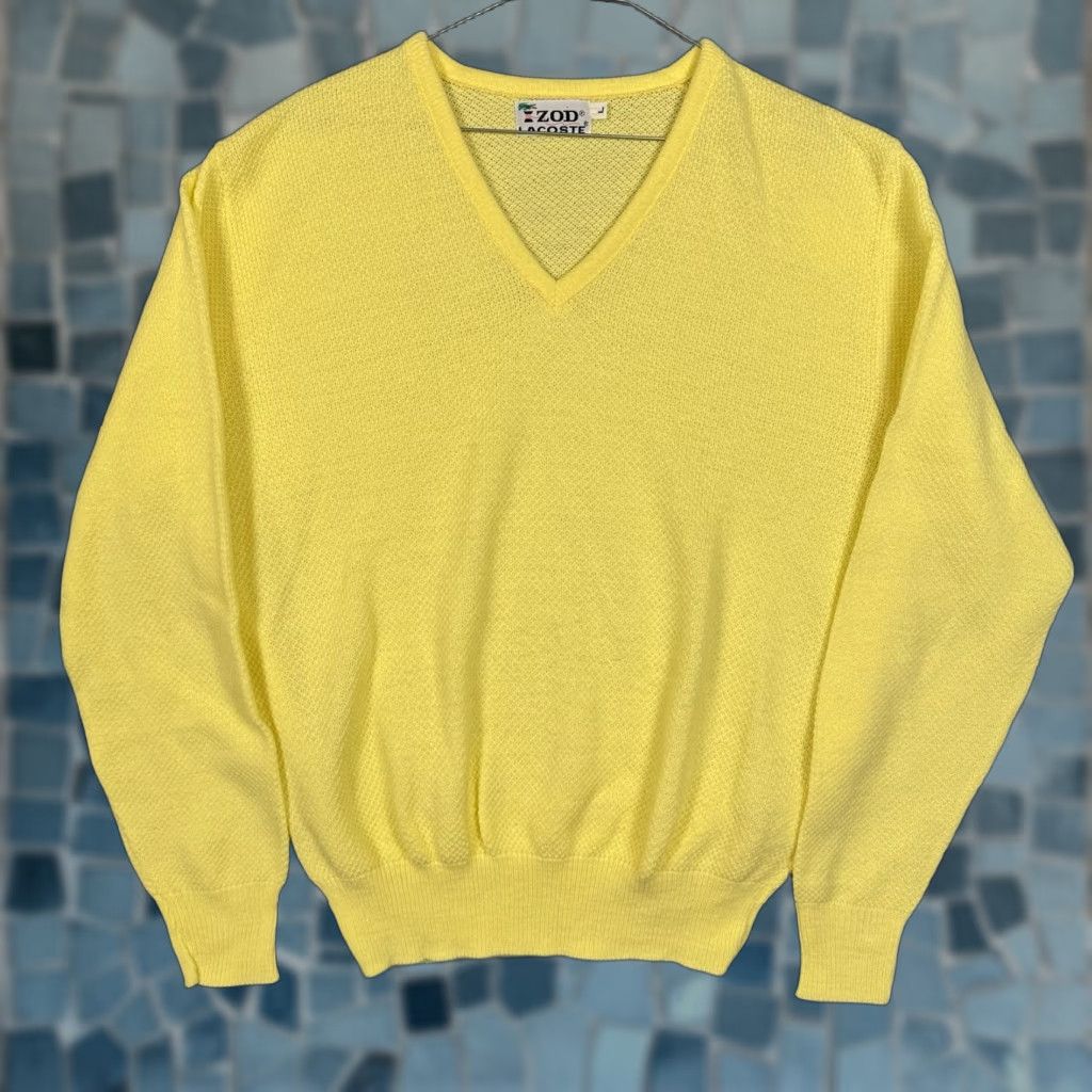 Izod VINTAGE Izod Lacoste Sweater Mens L Pullover V Neck Orlon Acrylic USA Made 80s Mens L Yellow Pullover Knit Logo 80s Mens Size US L / EU 52-54 / 3 - 1 Thumbnail