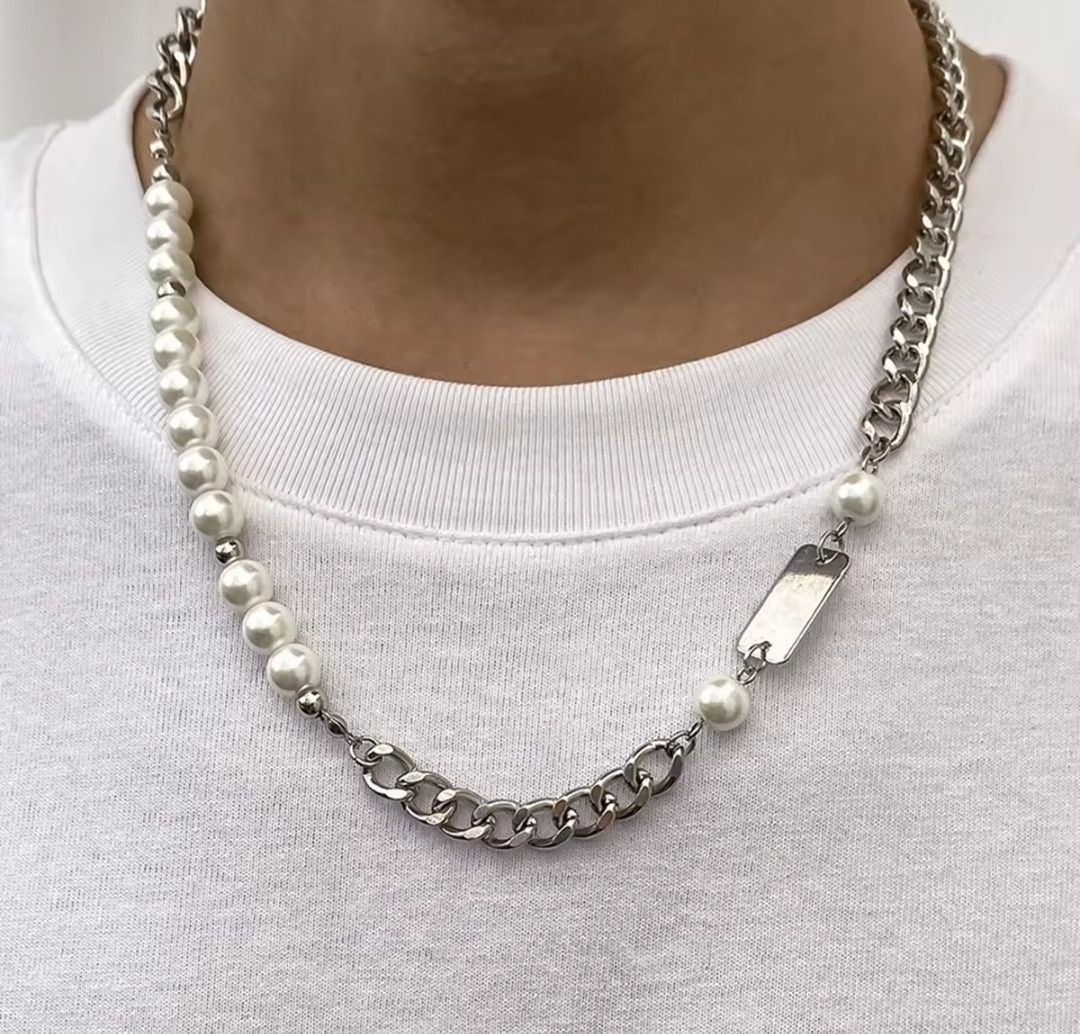 Other Hip Hop Cuban Asymmetrical Imitation Pearl Necklace Size ONE SIZE - 1 Thumbnail