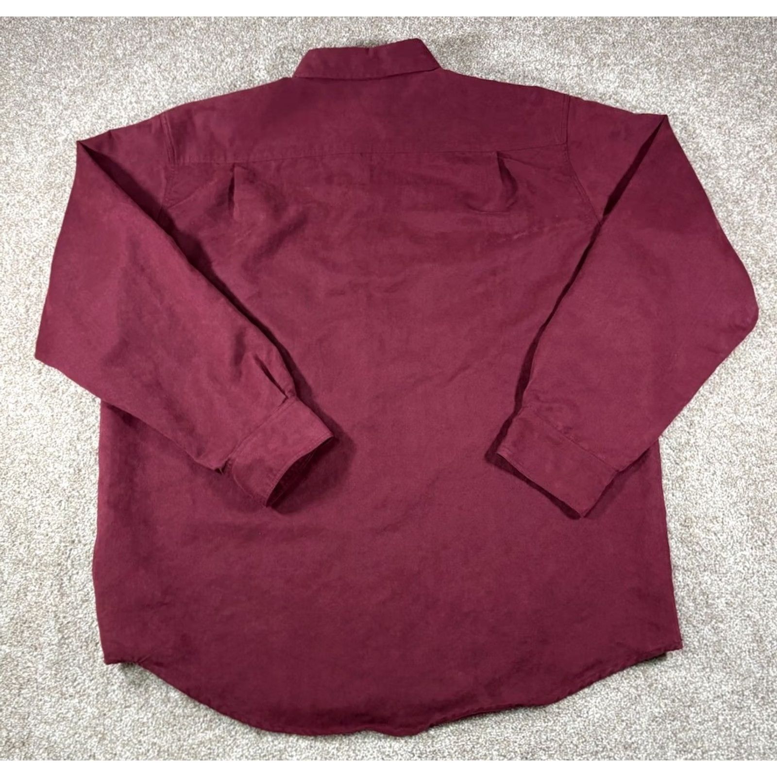 George George Sueded Button Up Long Sleeve Shirt Red Mens Size L Regular Collar Button-Front Polyester Microfiber Shirt Size US L / EU 52-54 / 3 - 6 Thumbnail