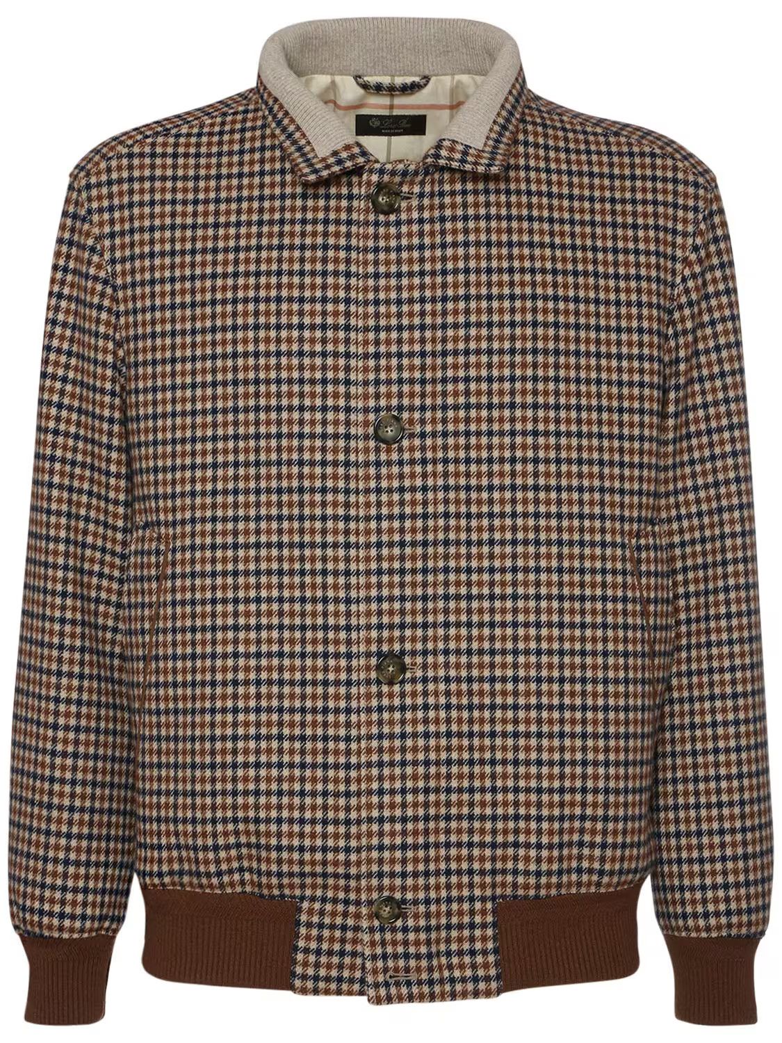 image of Loro Piana O1W1Db11223 Norton Bomber Jacket in Walnut Blue Damie, Men's (Size Medium)