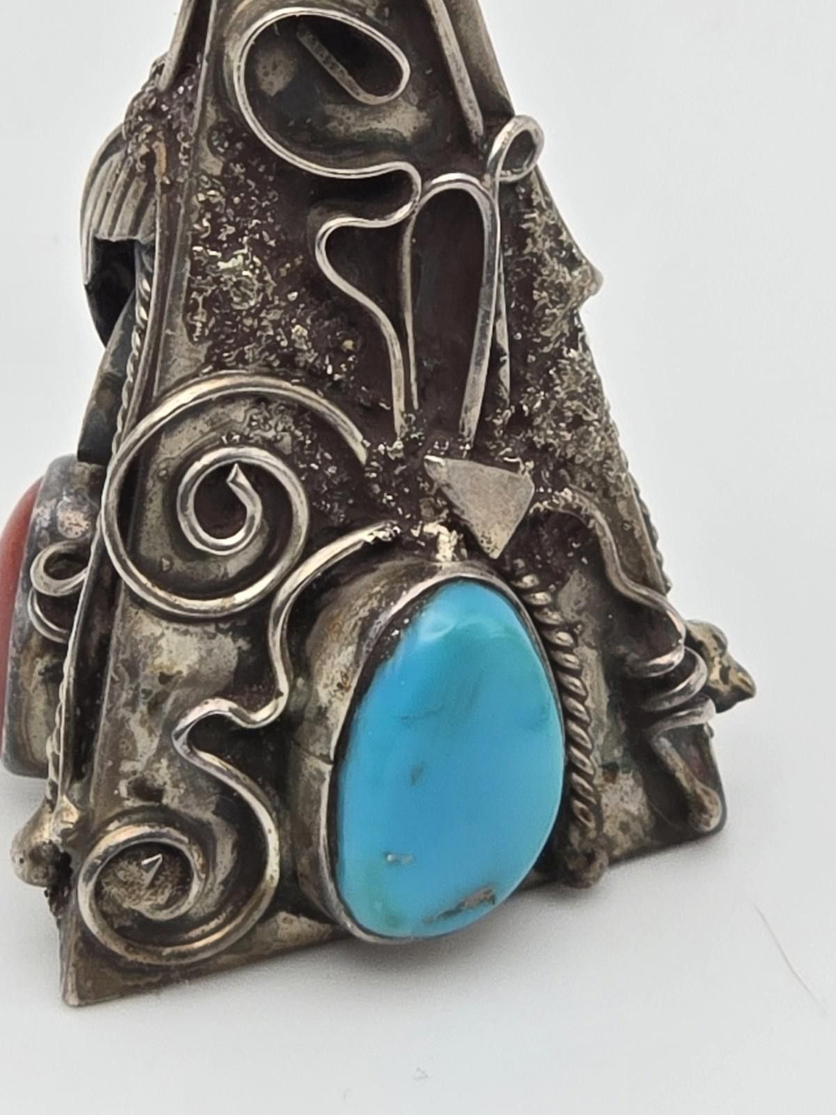 Other Vintage Navajo Sterling Pendant Turquoise Coral Cluster Size ONE SIZE - 5 Thumbnail