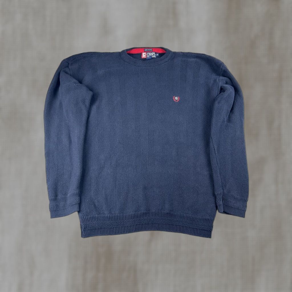 Chaps Chaps Ralph Lauren Sweater Men M Crewneck Navy Blue Herringbone Cotton Pullover Crest Size US M / EU 48-50 / 2 - 1 Thumbnail