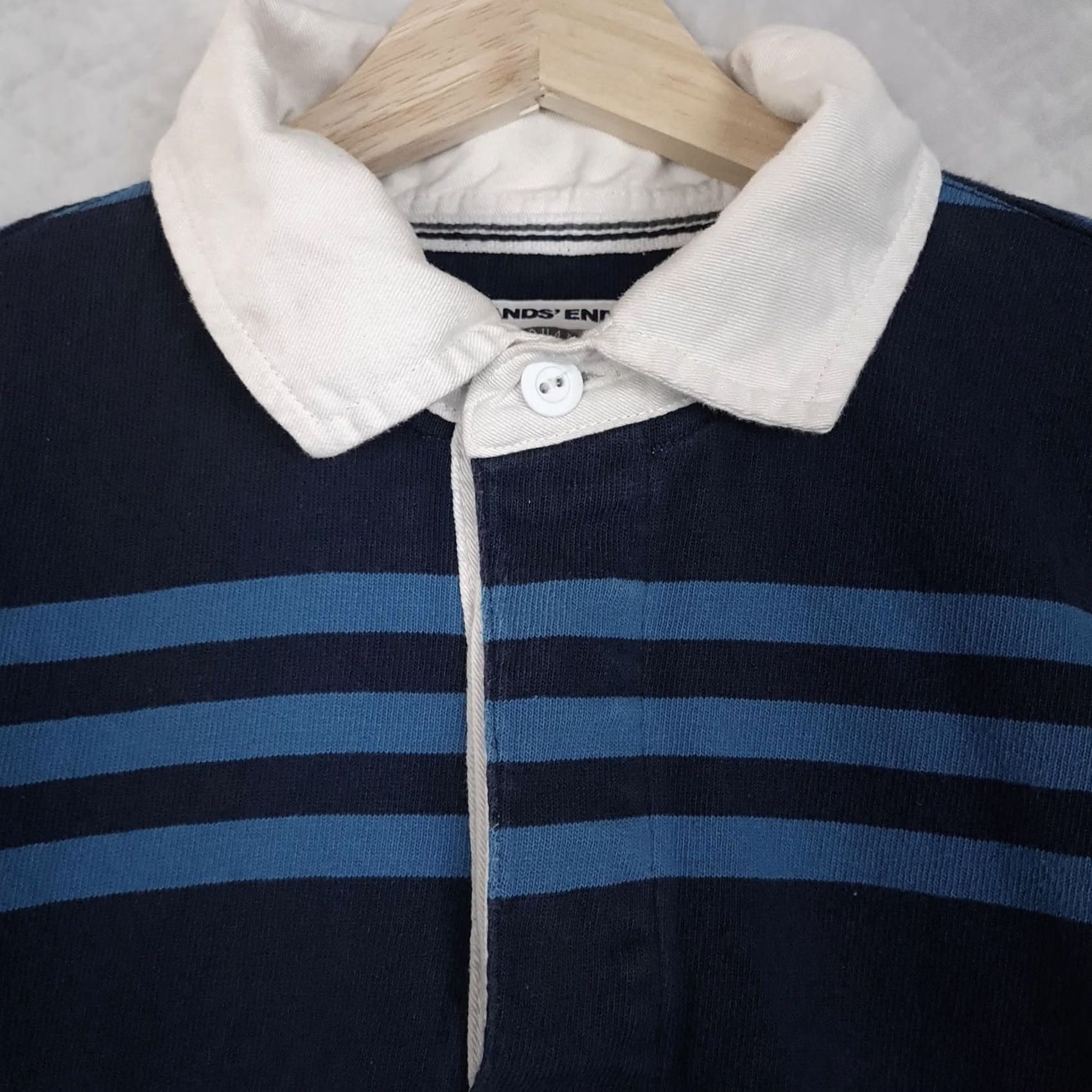 Lands' End Lands' End Rugby Shirt Mens Small Navy Blue Striped Long Sleeve 100% Cotton Casual Top Size US S / EU 44-46 / 1 - 2 Thumbnail