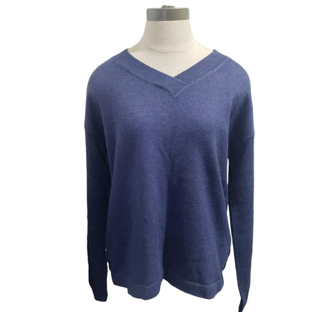 Designer CT1952 Charlie B Blue V-neck Long Sleeve Ladies Sweater P/S Size S / US 4 / IT 40 - 1 Thumbnail