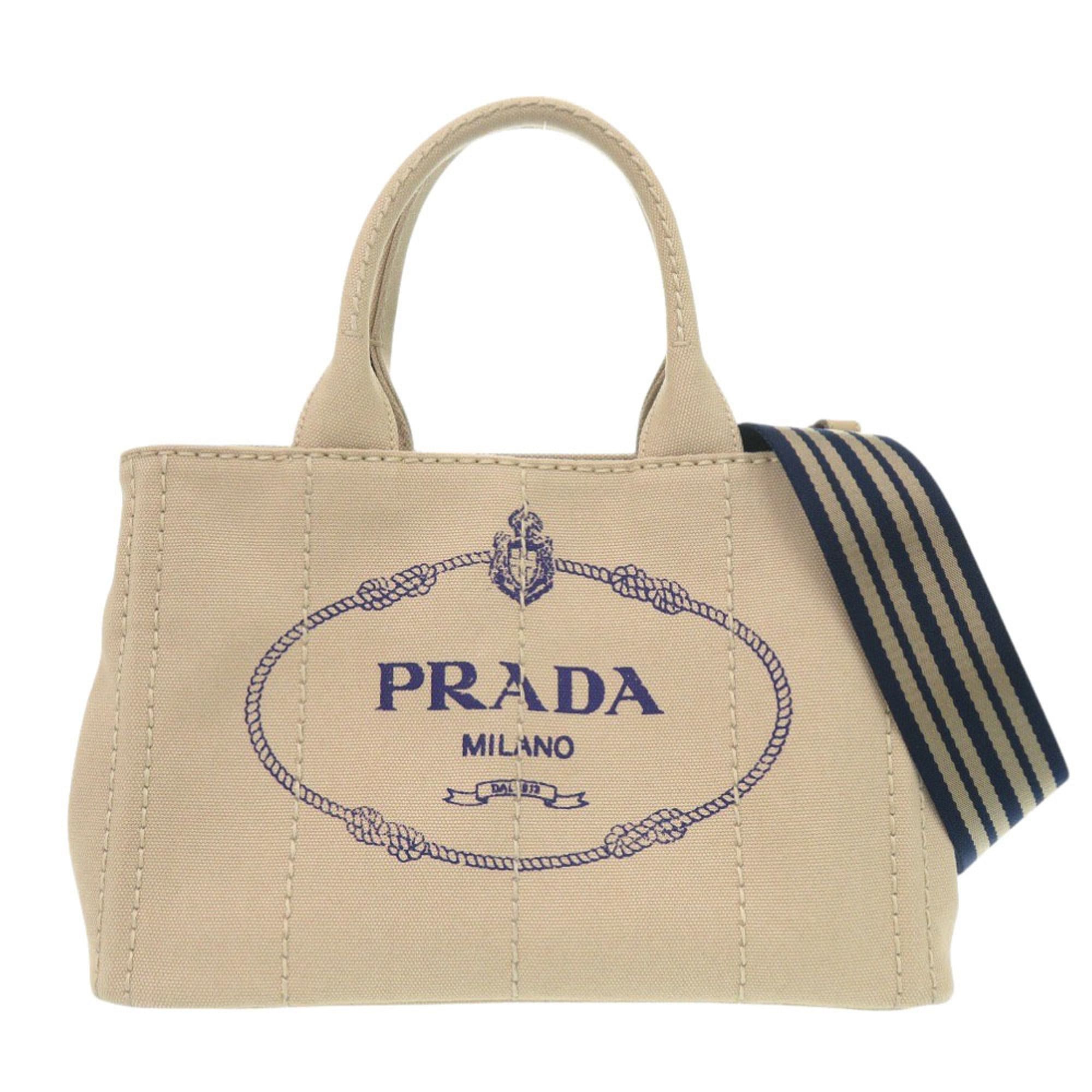 Prada Excellent condition Prada Canapa Mini 1BG439 canvas tote bag in beige and navy (product code: 0800) Size ONE SIZE - 1 Thumbnail