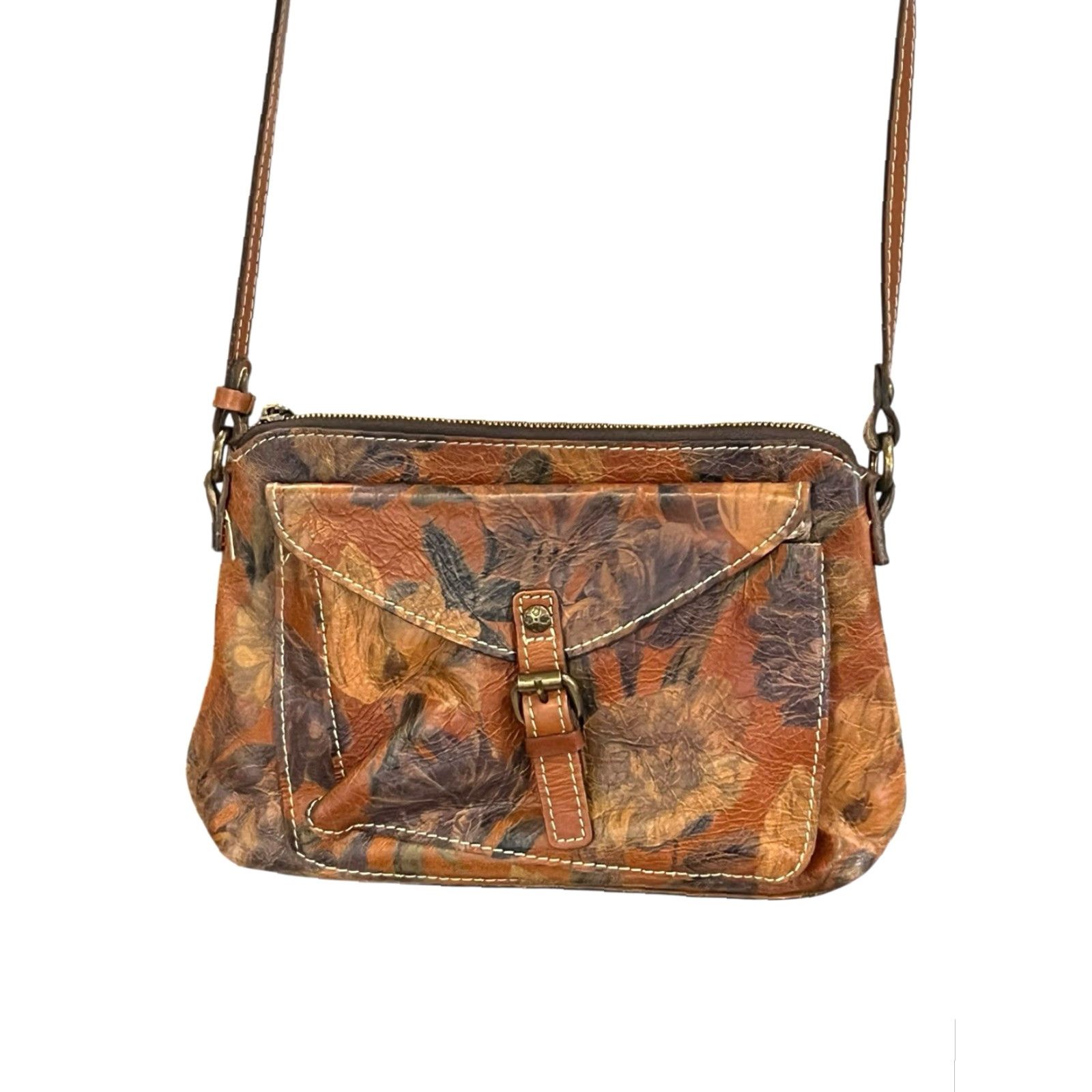 Patricia Nash Patricia Nash Avellino Floral Leather Crossbody Handbag Purse Fall Colors Size ONE SIZE - 2 Thumbnail