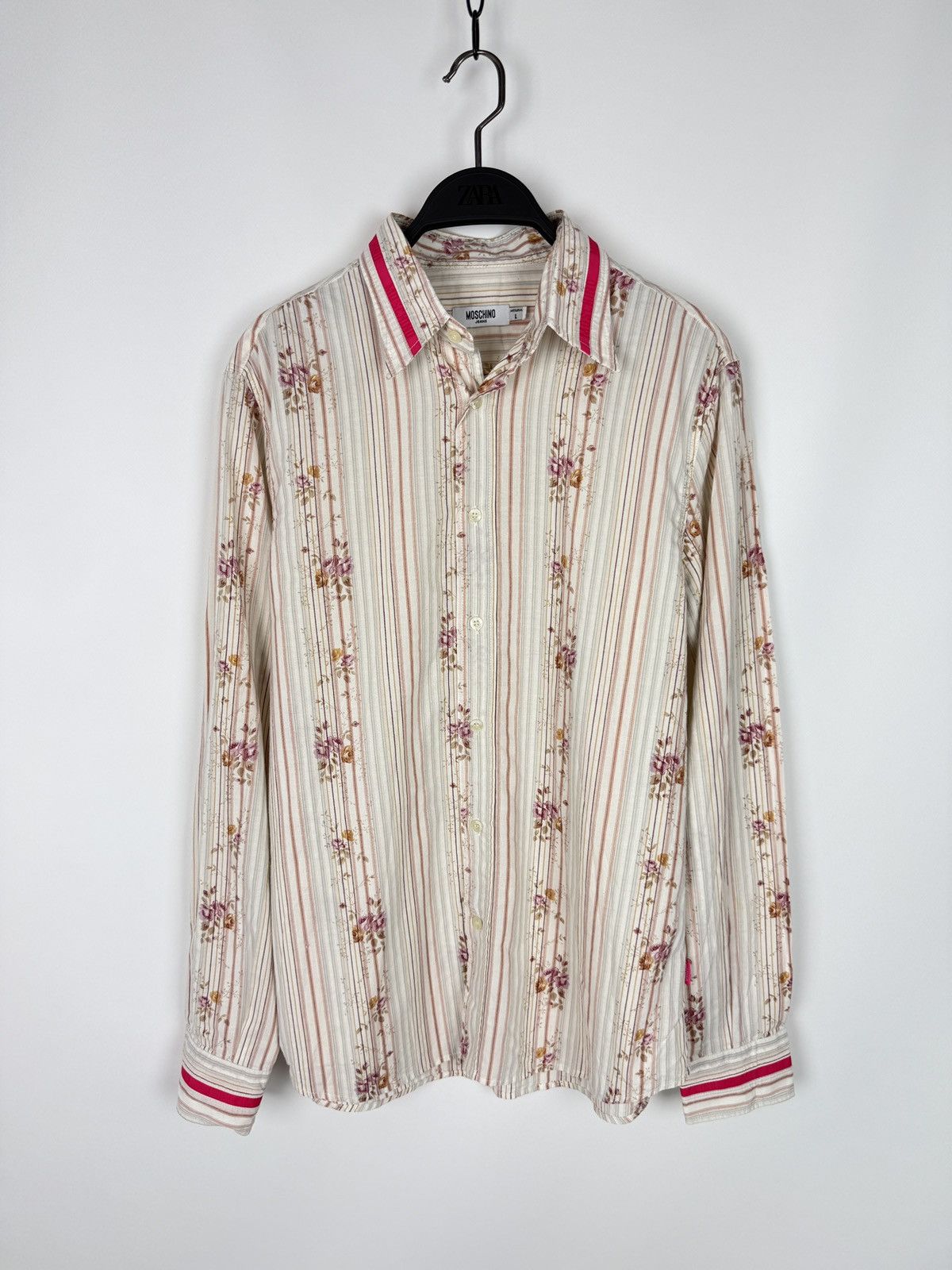 Y2K Vintage Moschino Jeans Uomo Floral Striped Button Down L