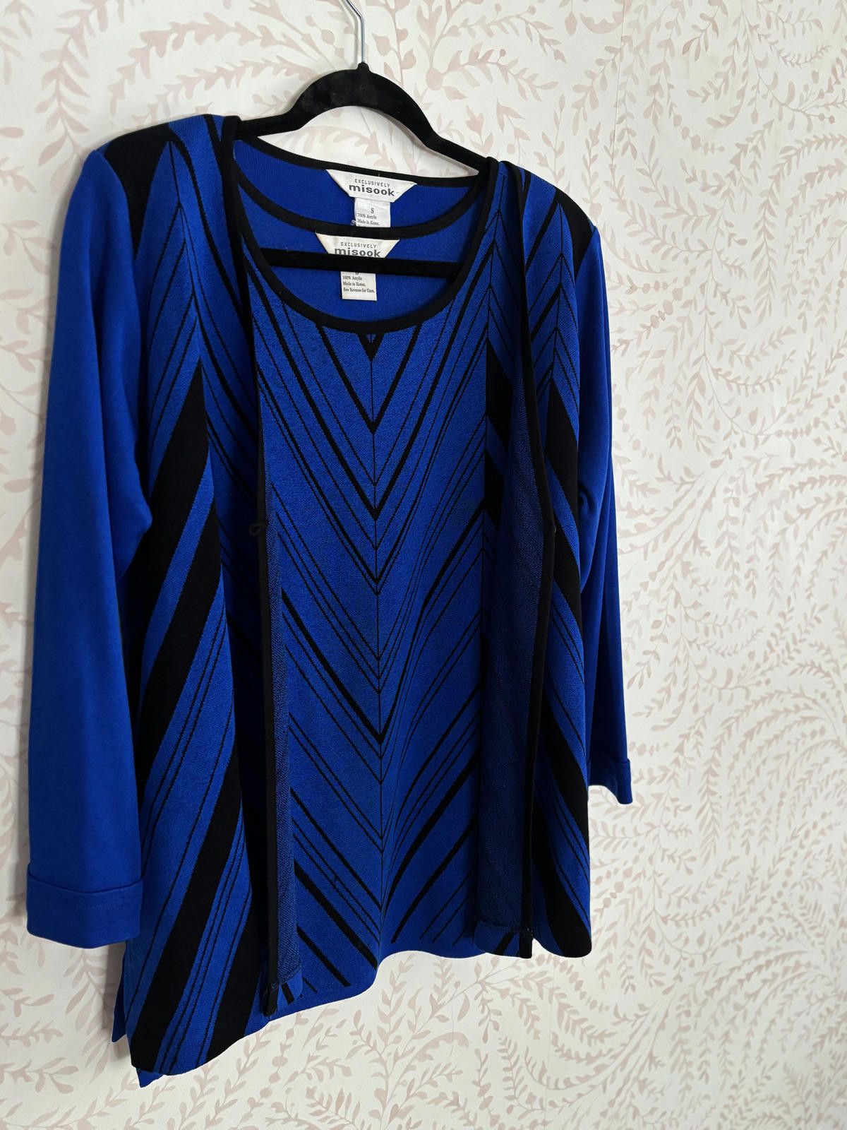 Other Vintage Set Misook Blue and Black Striped Long Sleeve Top Size S / US 4 / IT 40 - 2 Thumbnail